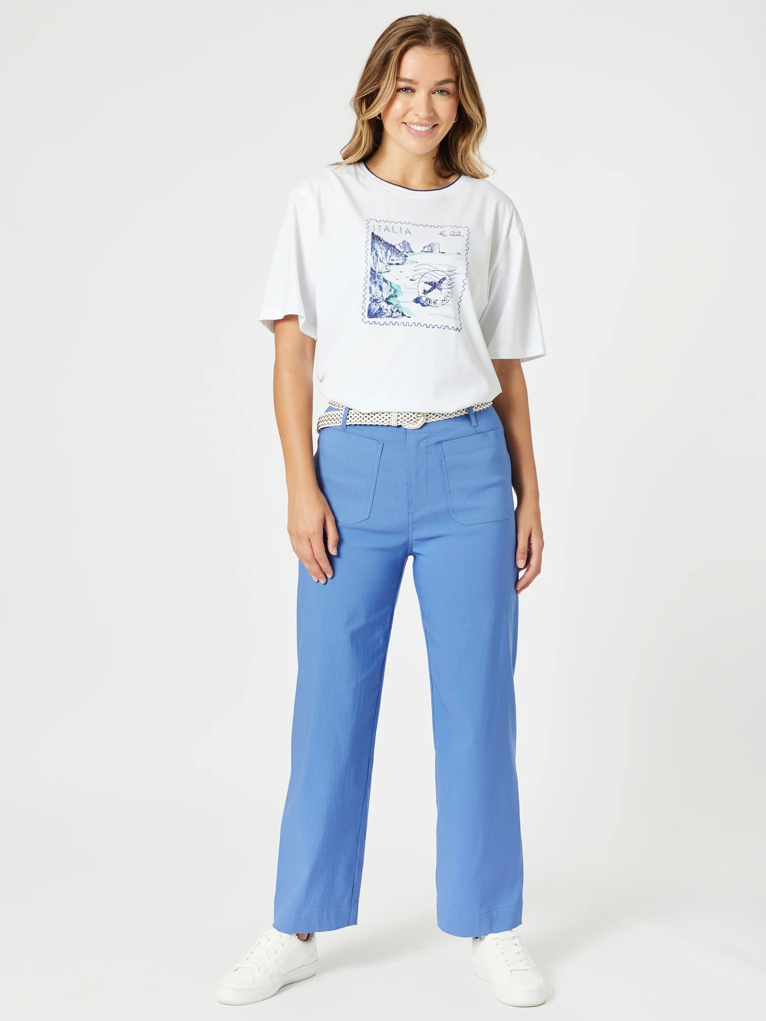 Italia Print Tee - White/Blue