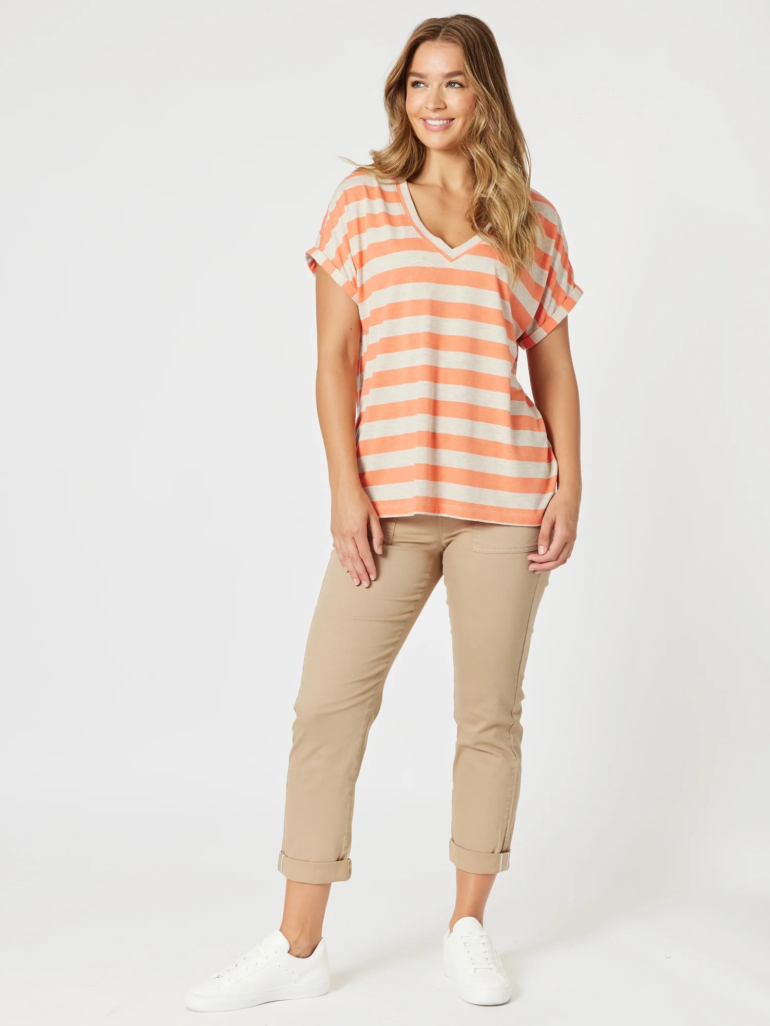 Addison Stripe Print Tee - Mango Natural