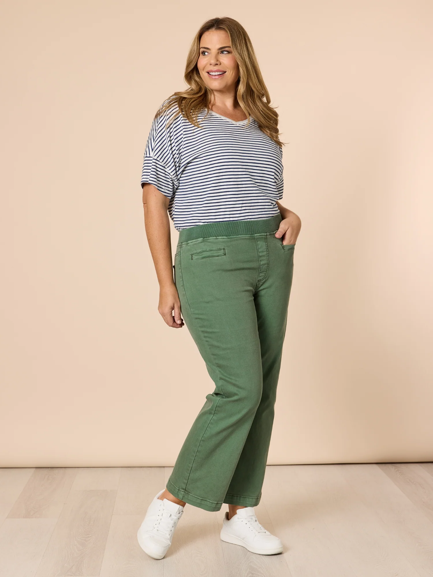 Maddy High Rise Wide Leg Jean - Khaki