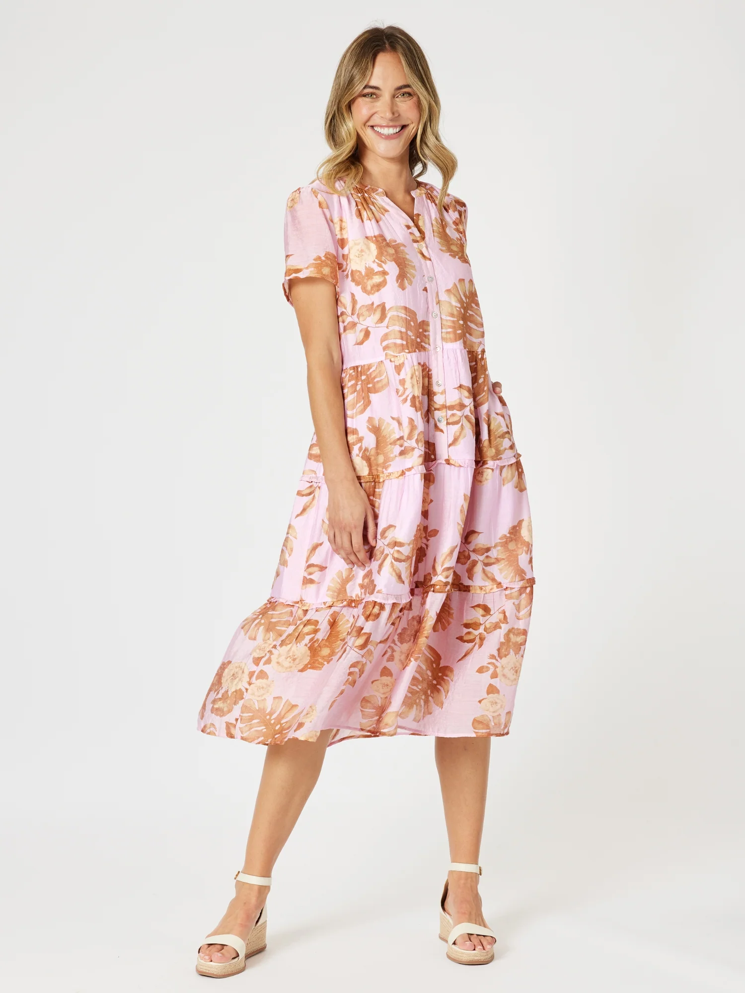 Haiti Floral Print Dress - Pink/Natural