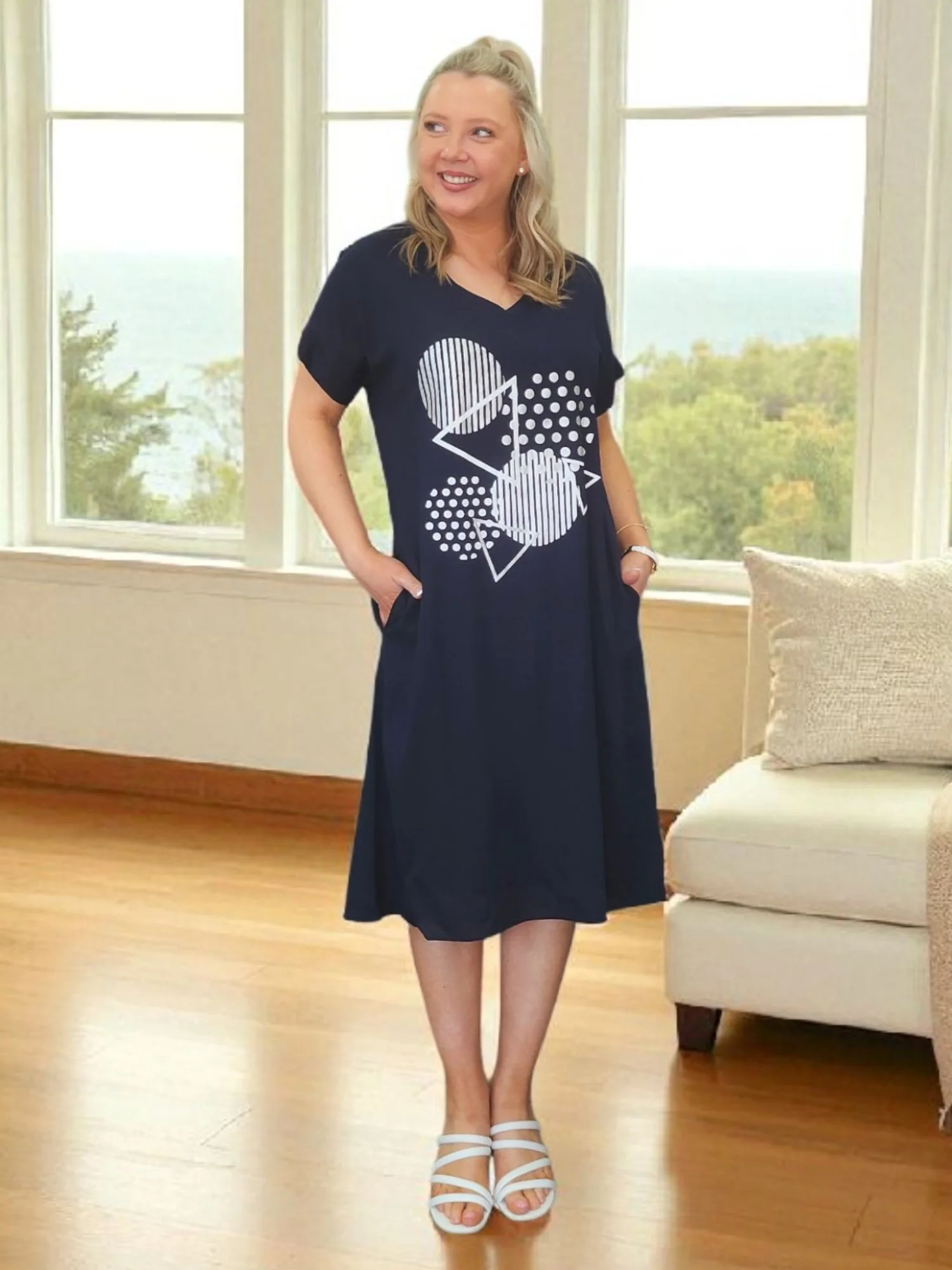Circle on Circle Dress - Navy