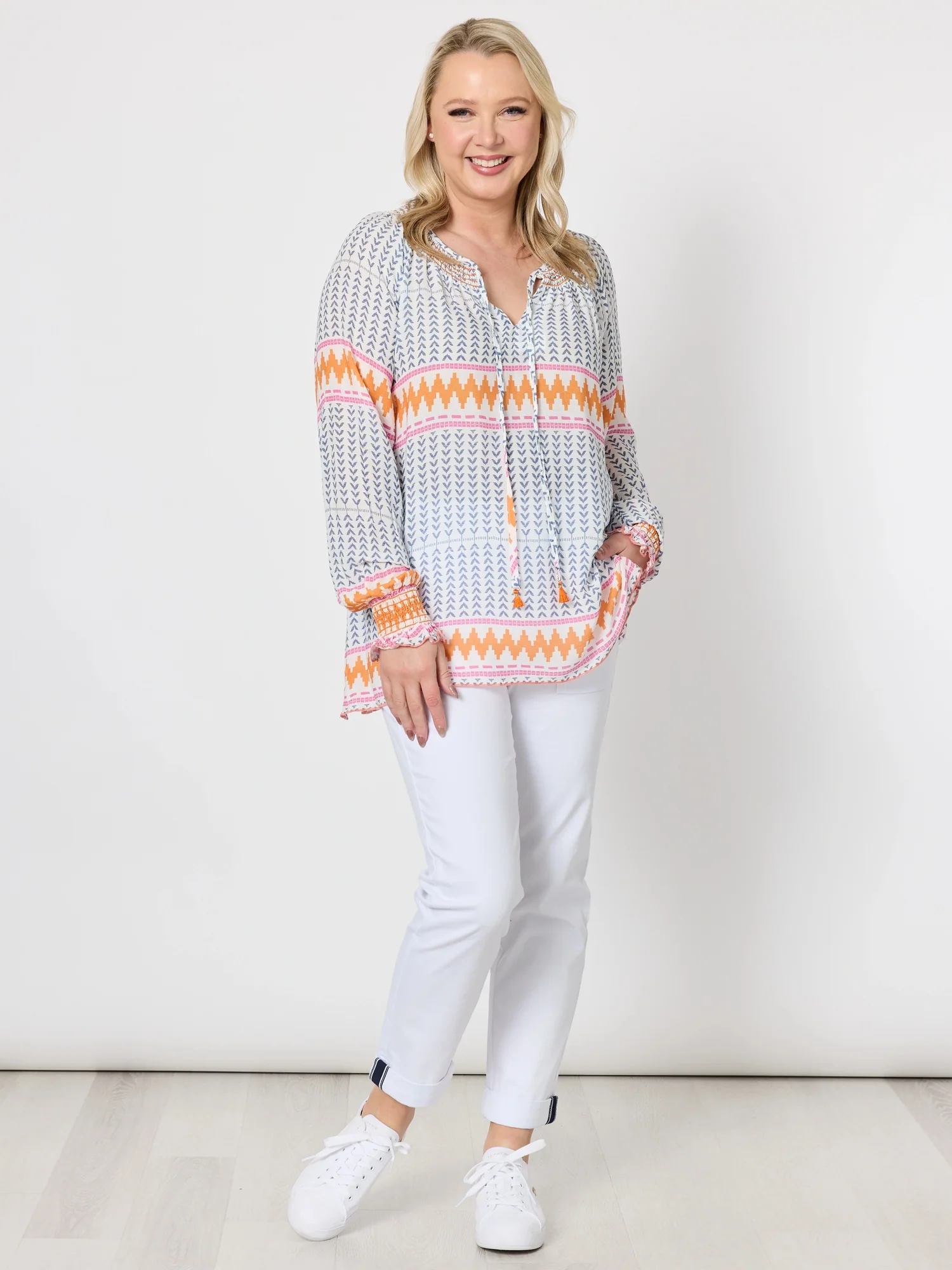 Geo Print Top - Indigo Multi