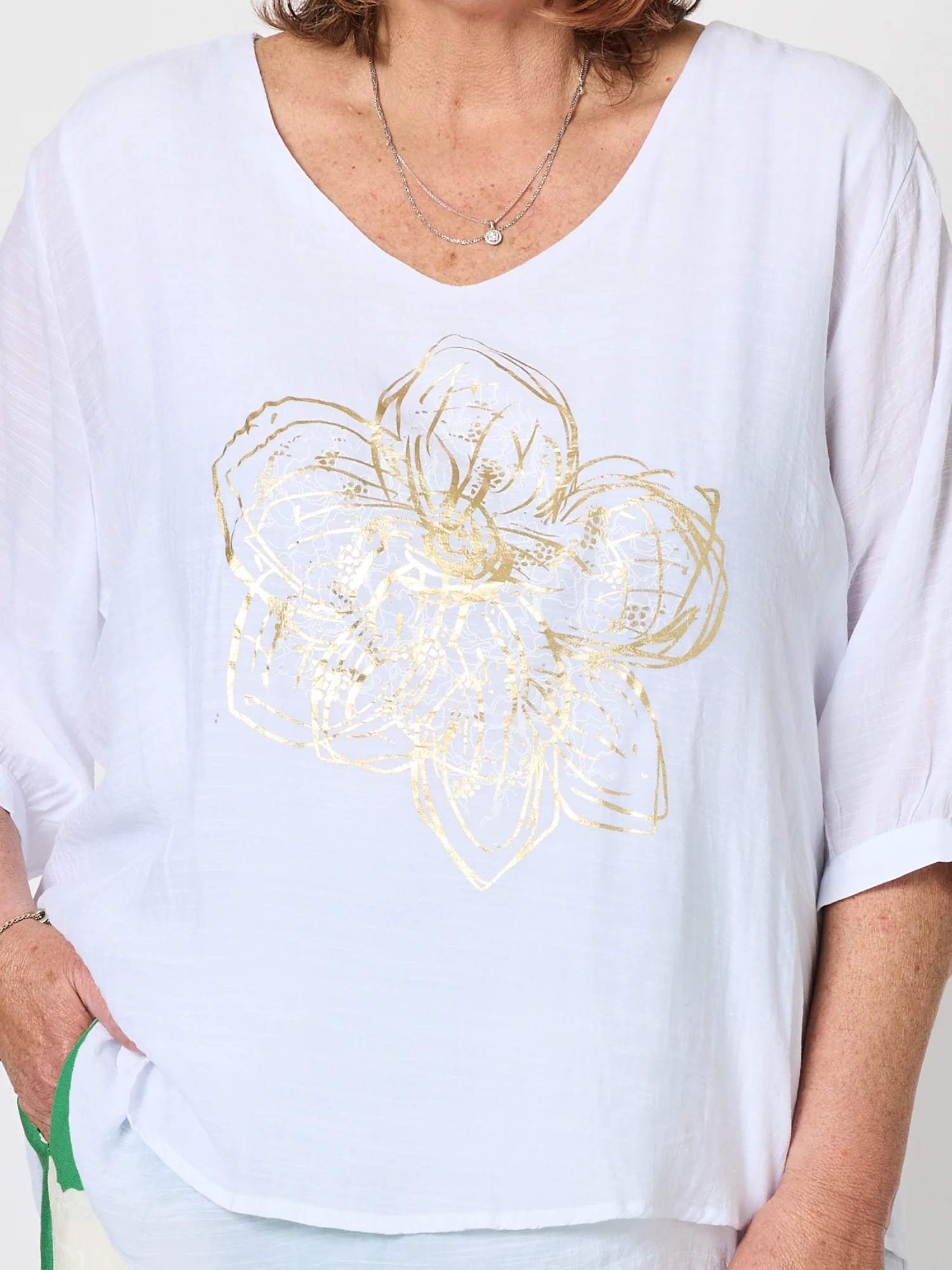 Gold Flower Top - White/Gold
