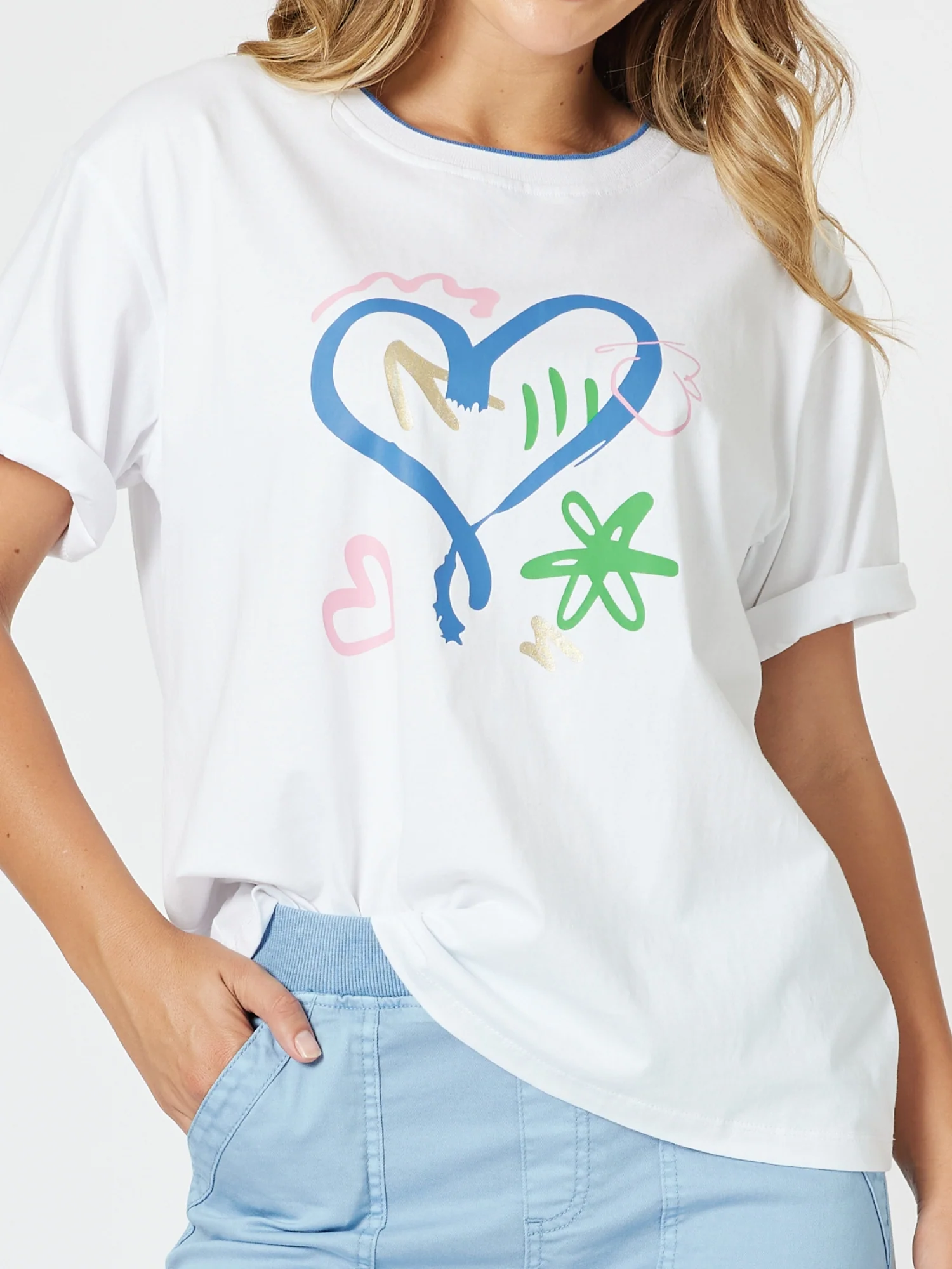 Heart Print Tee - White