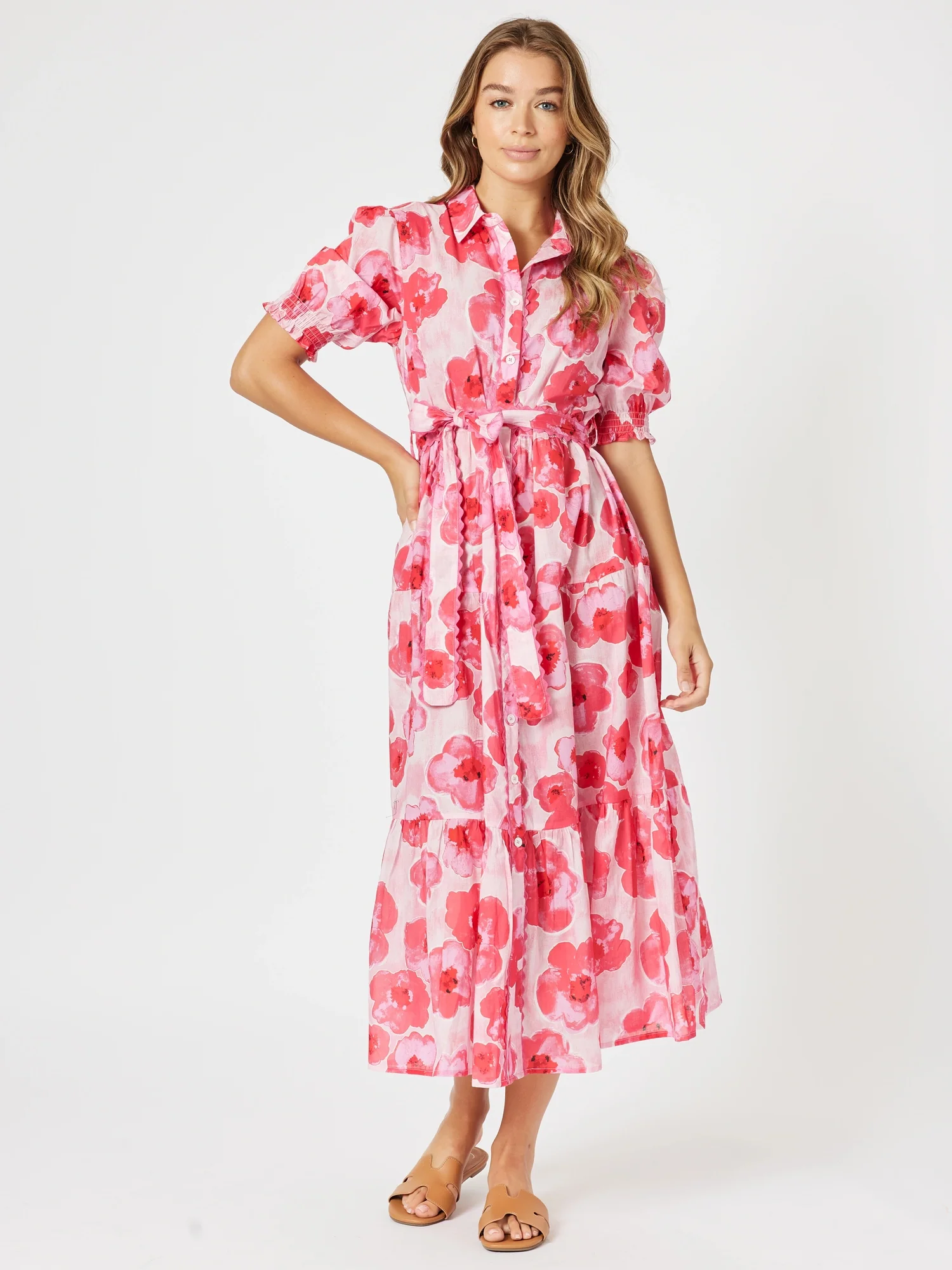 Pink Poppies Floral Print Dress - Pink/Multi
