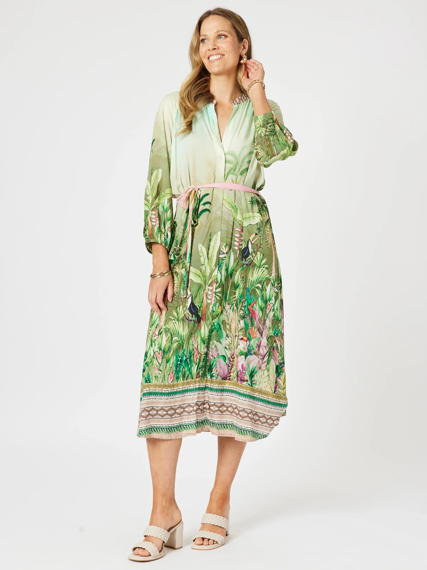 Toucan Multi Print Dress - Green Pink
