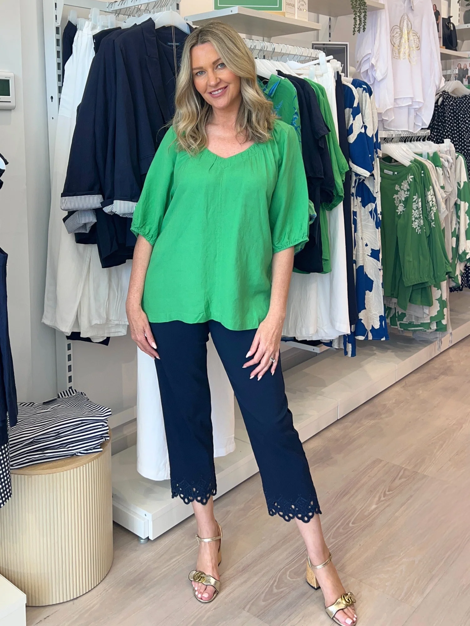 Lino V Neck Top - Elm