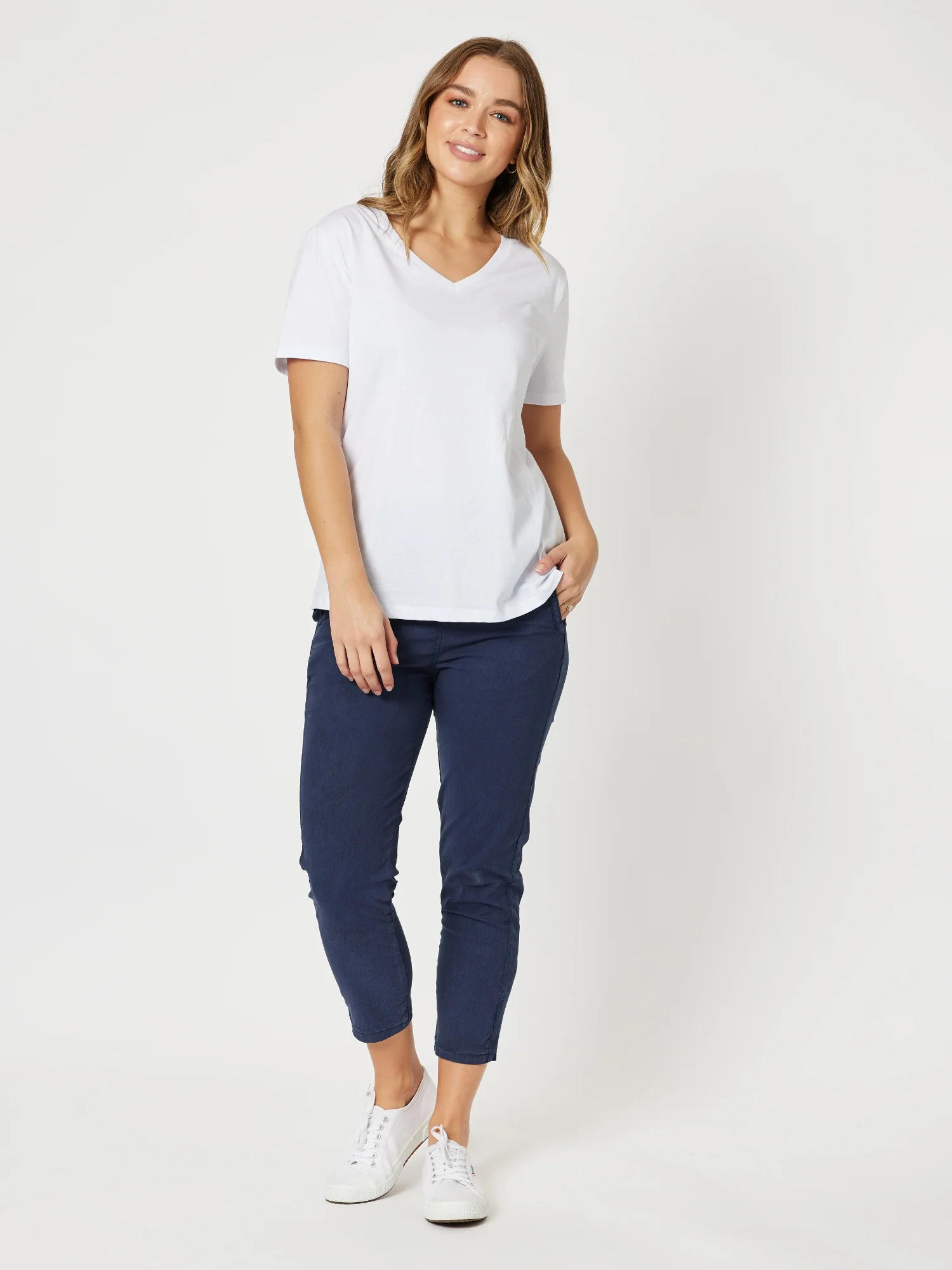 Cotton V  Neck T-shirt - White