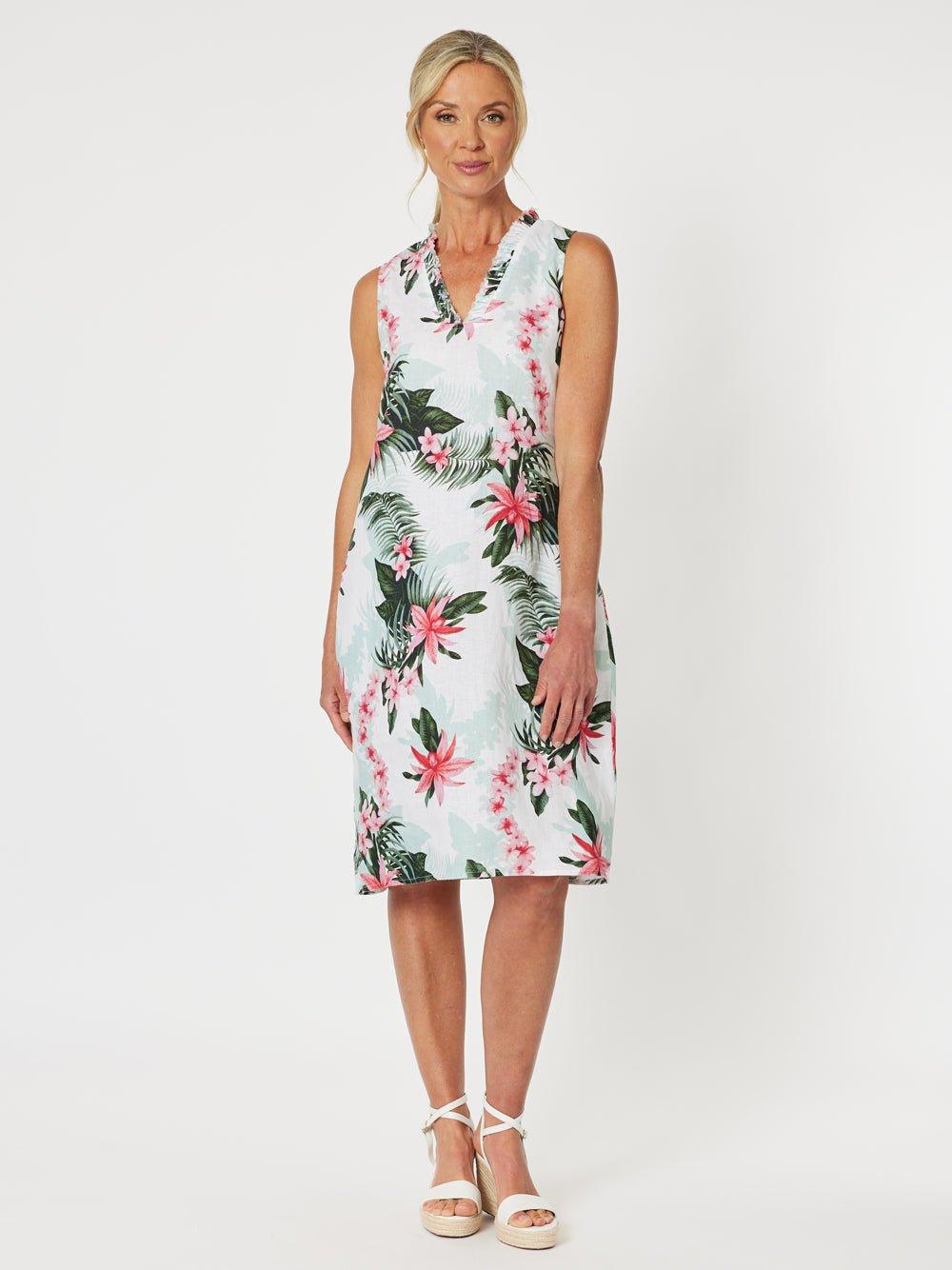 Paradise Floral Print Dress - Khaki