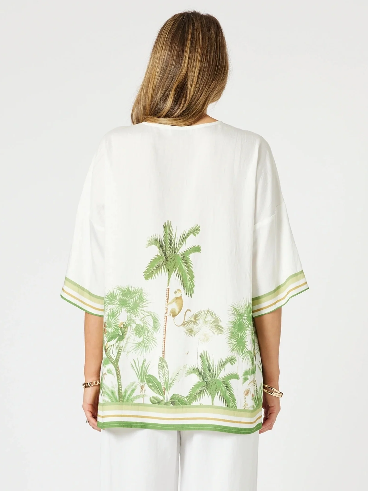 Amazon Print V Neck Top - Green/Multi