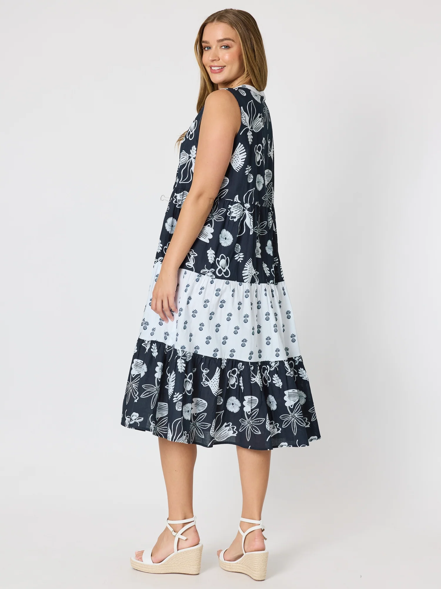 Palm Springs Floral Print Dress - Navy/White