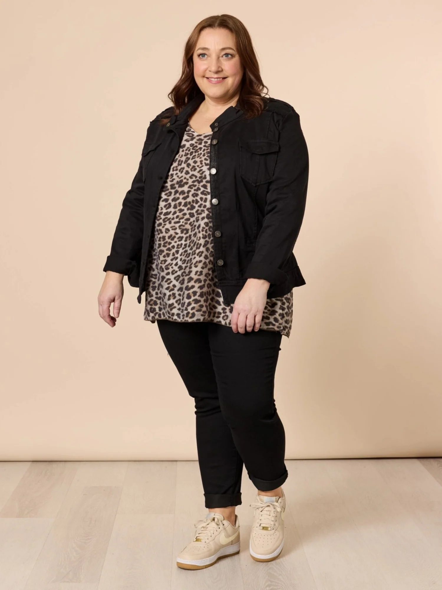 Military Style Denim Jacket - Black