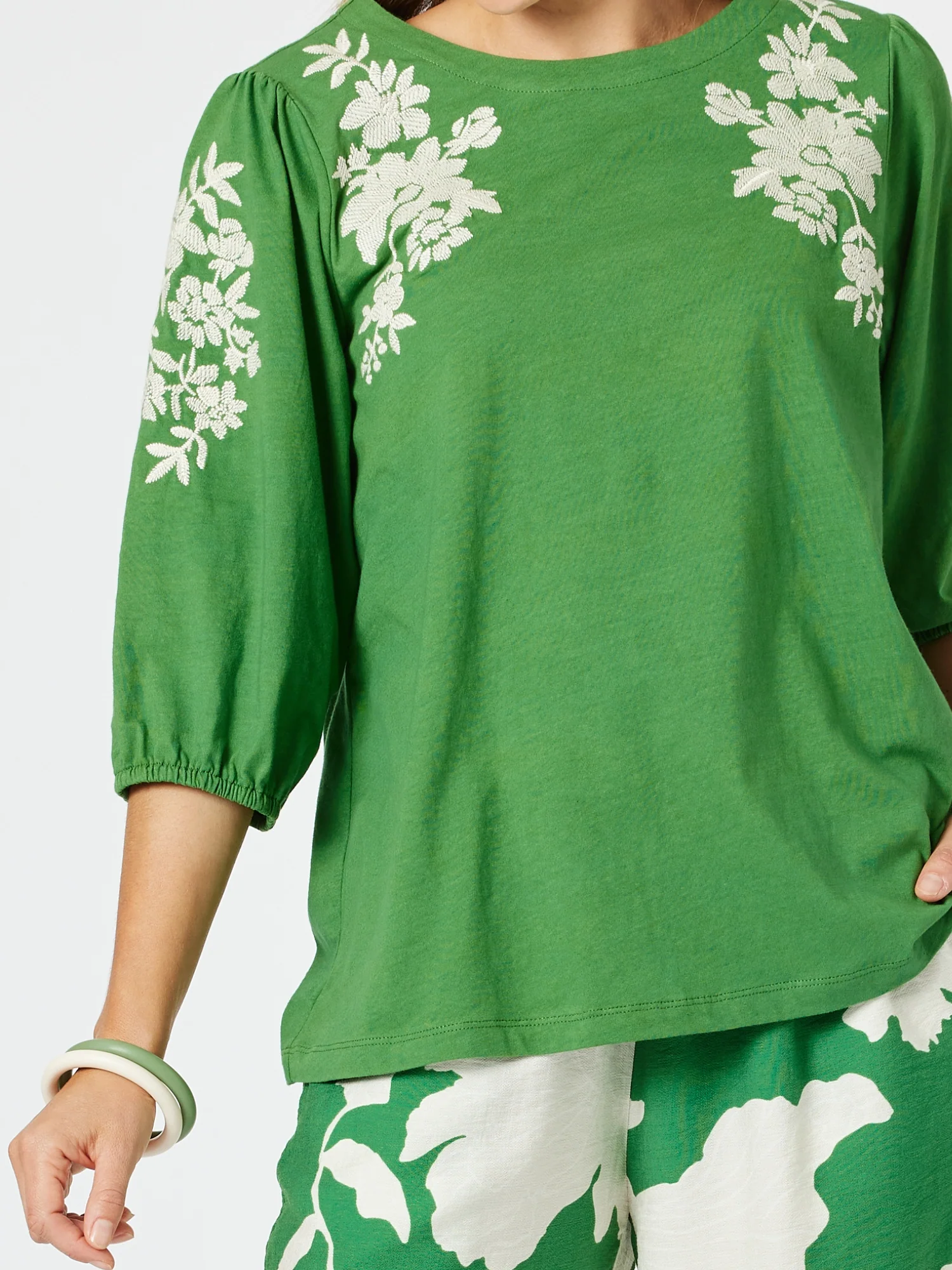 Jill Floral Embroidered Tee - Elm Multi