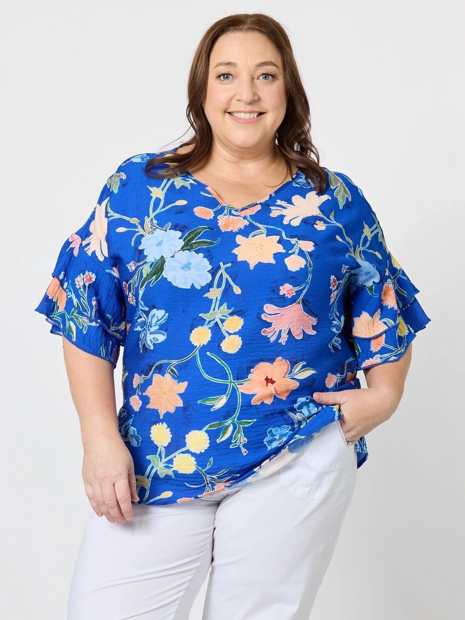 Summer Gala Floral Print Top - Cobalt