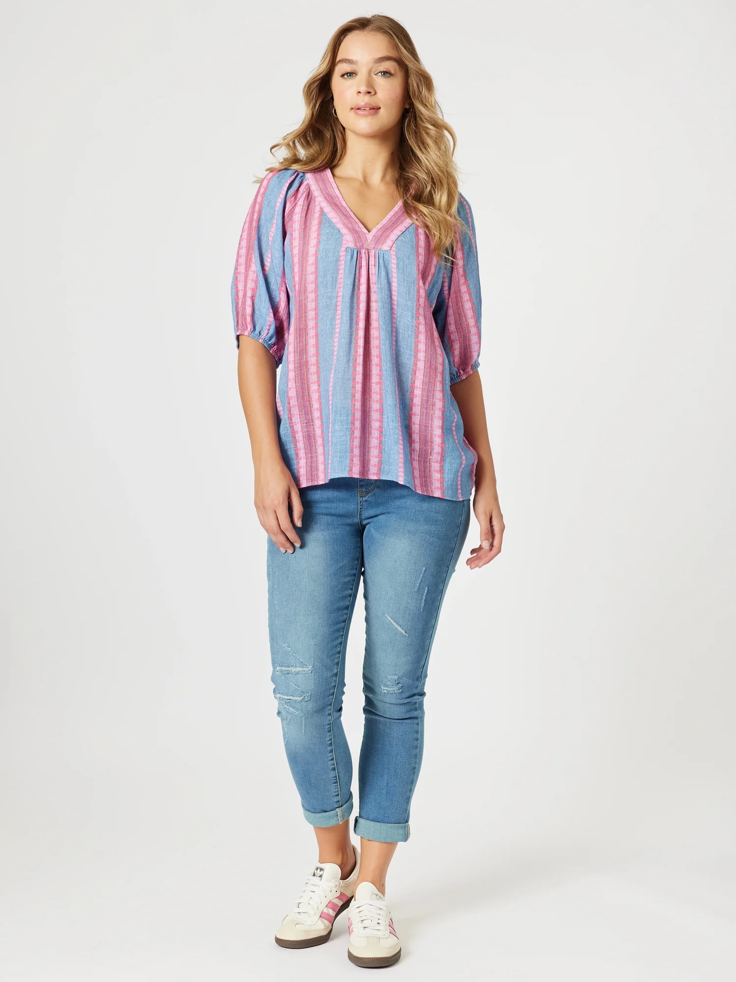Bloom Stripe Print Top - Indigo Pink