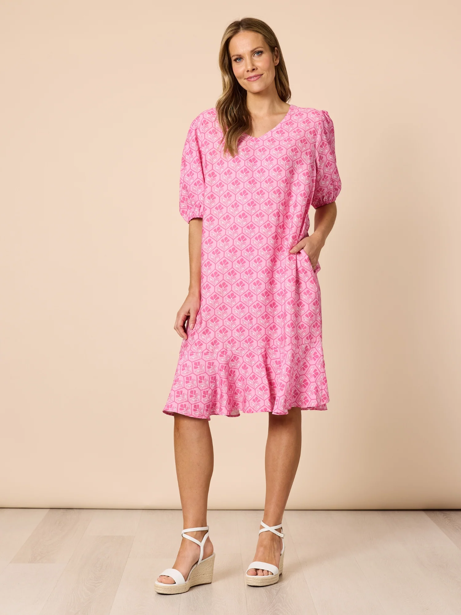 Floral Art Print Dress - Pink