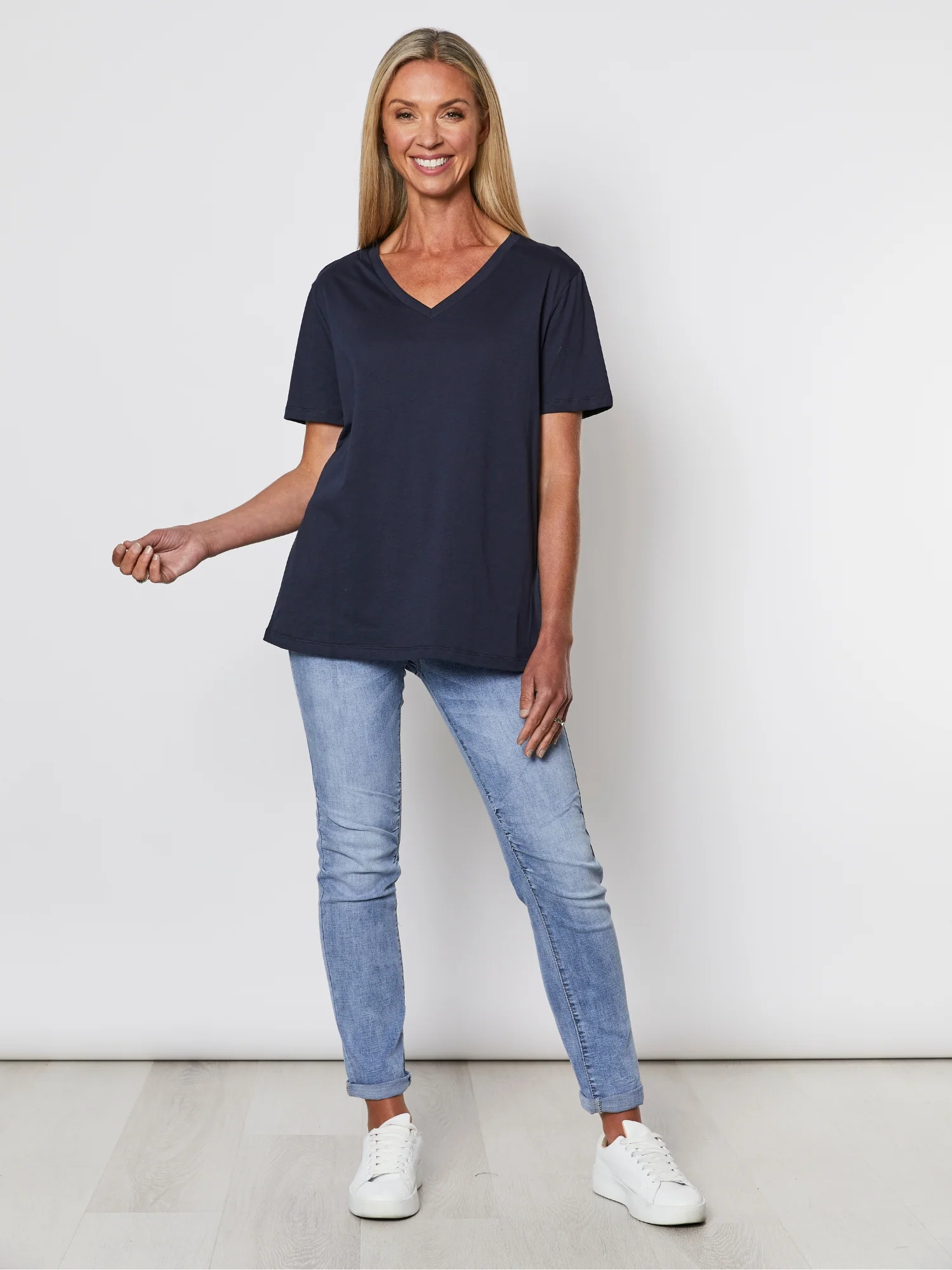 Cotton V Neck  T-shirt - Navy