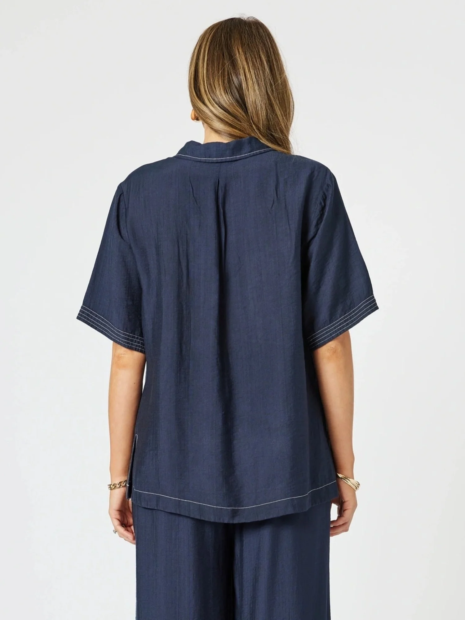 Top Stitch Detail Top - Navy