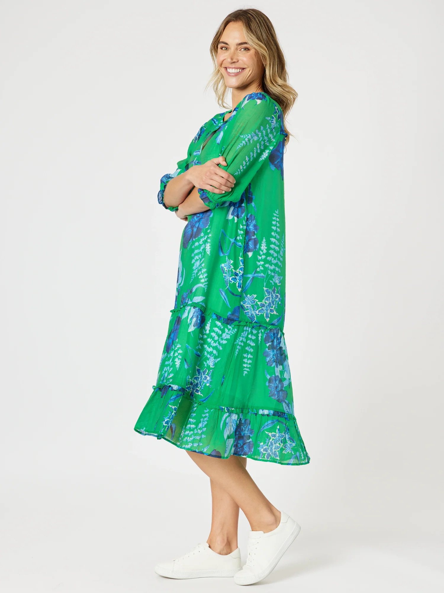 Garden Bloom Floral Print Dress - Elm Blue