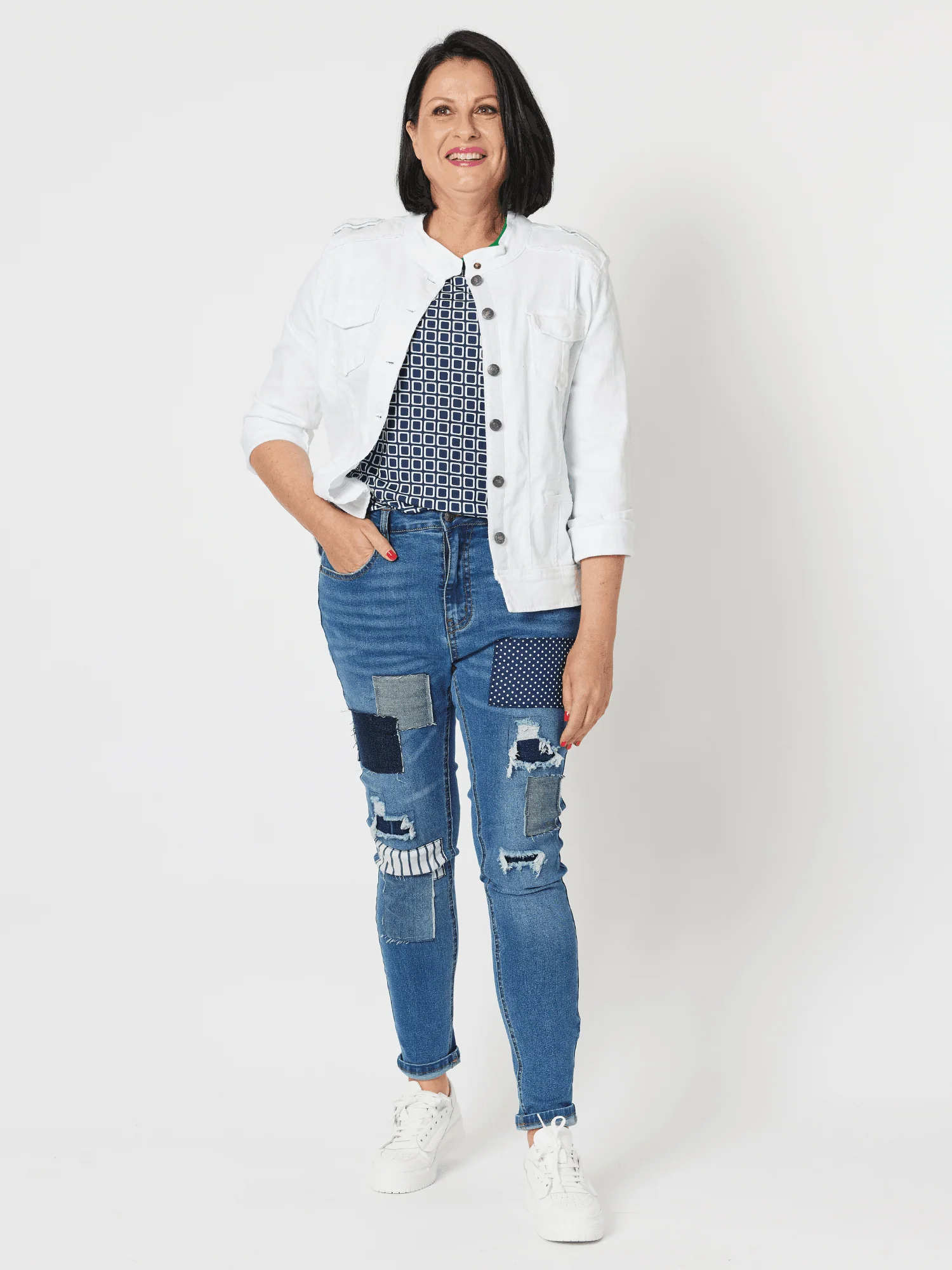 Sofia Patch Slim Leg Jean - Denim