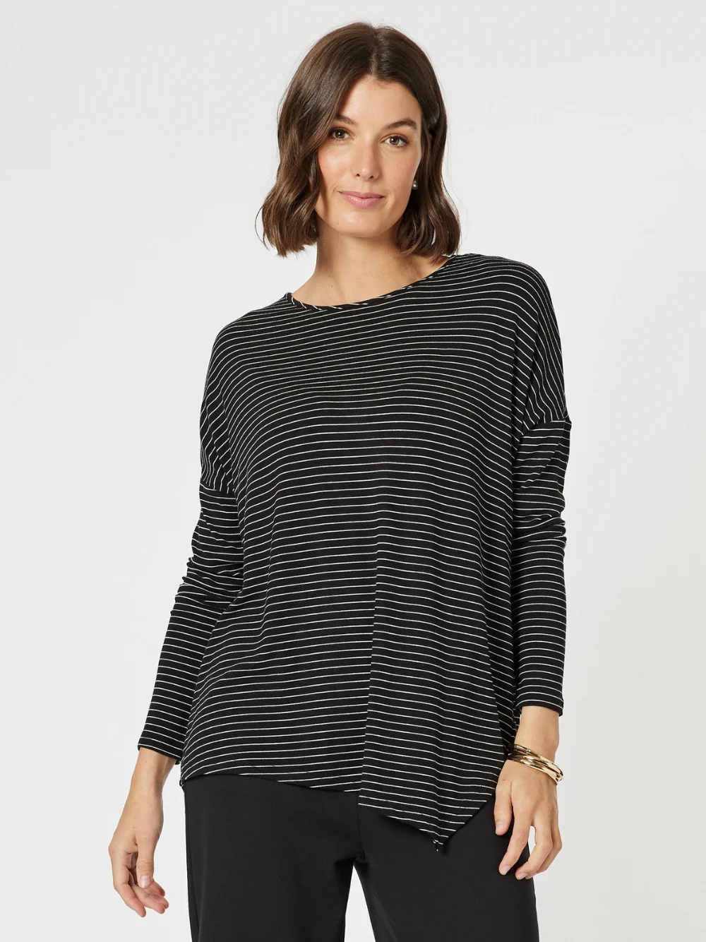 Artist Stripe Print Long Sleeve Top - Black/White
