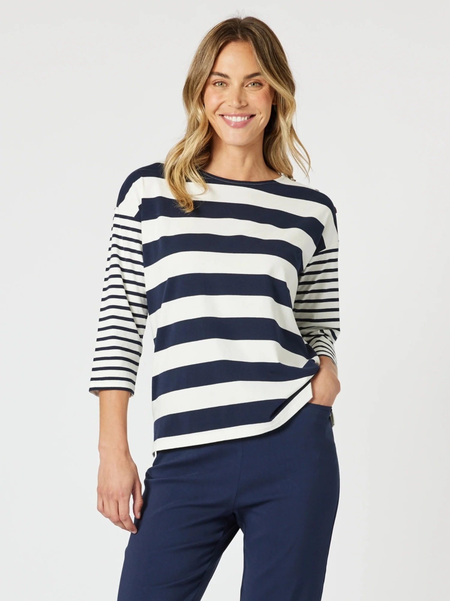 Mixed Stripe Top - Navy/White