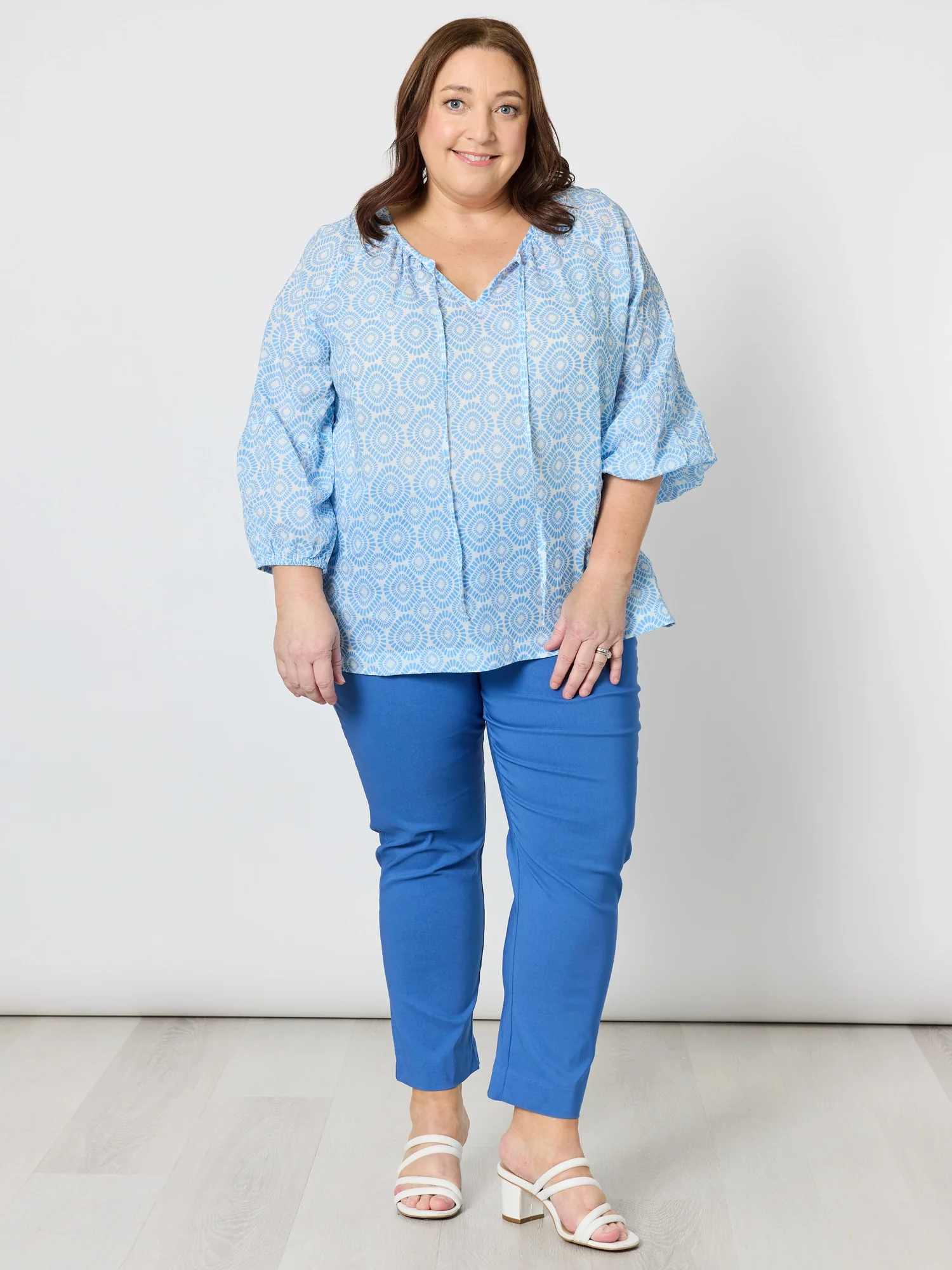 Mosaic Print Sheer Blouse - Blue