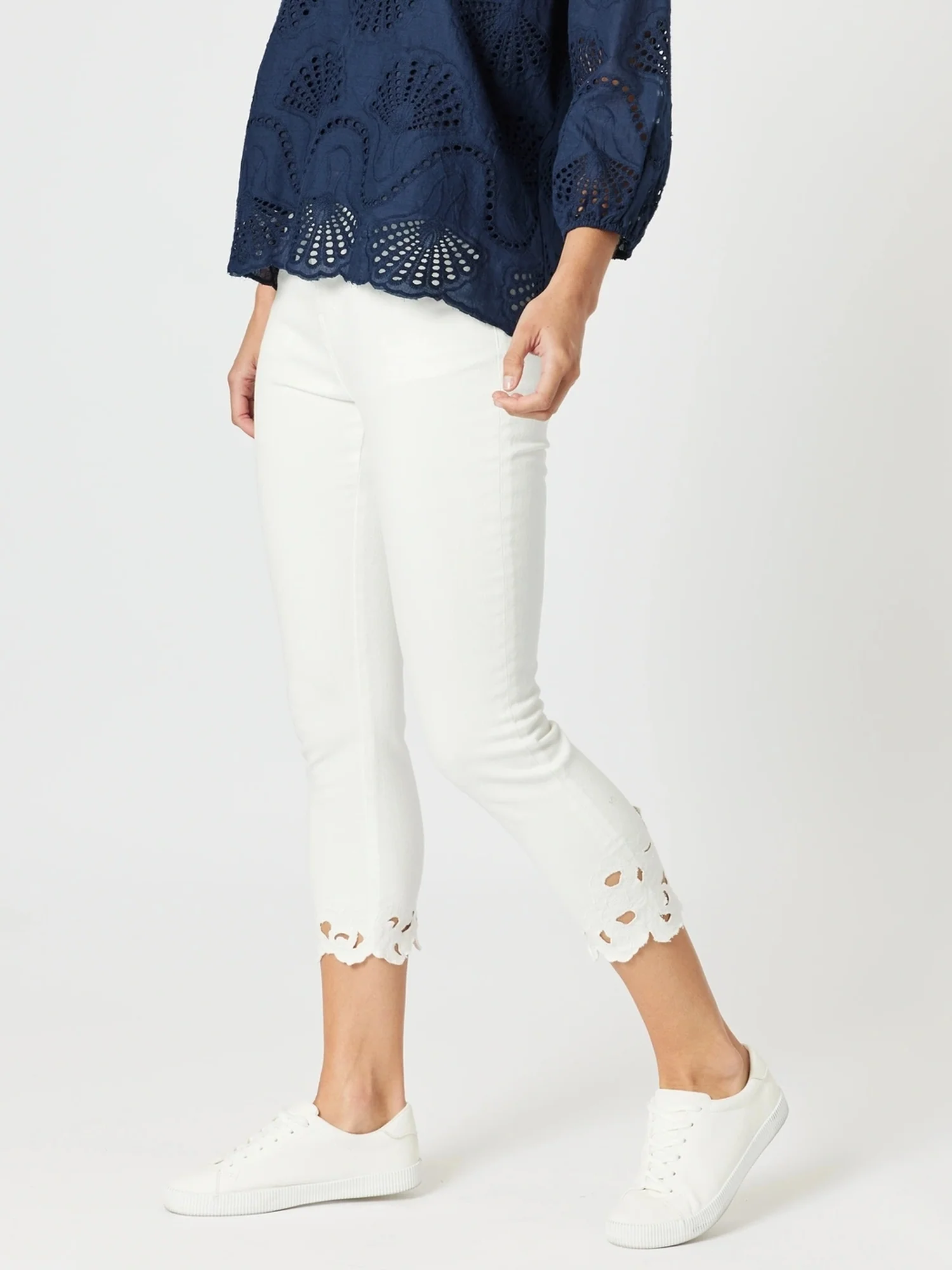 Isla Embroidered Straight Leg Jean - White