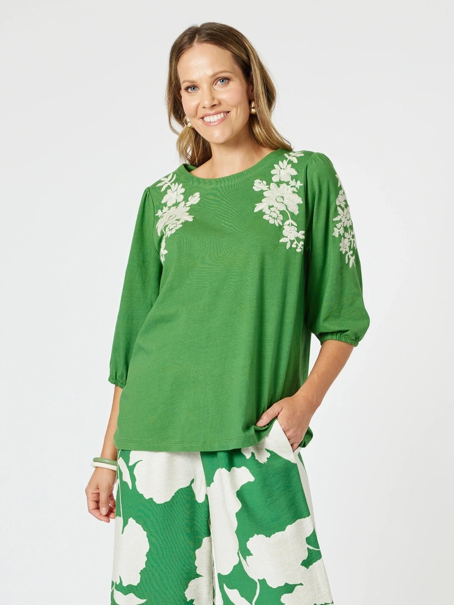 Jill Floral Embroidered Tee - Elm Multi