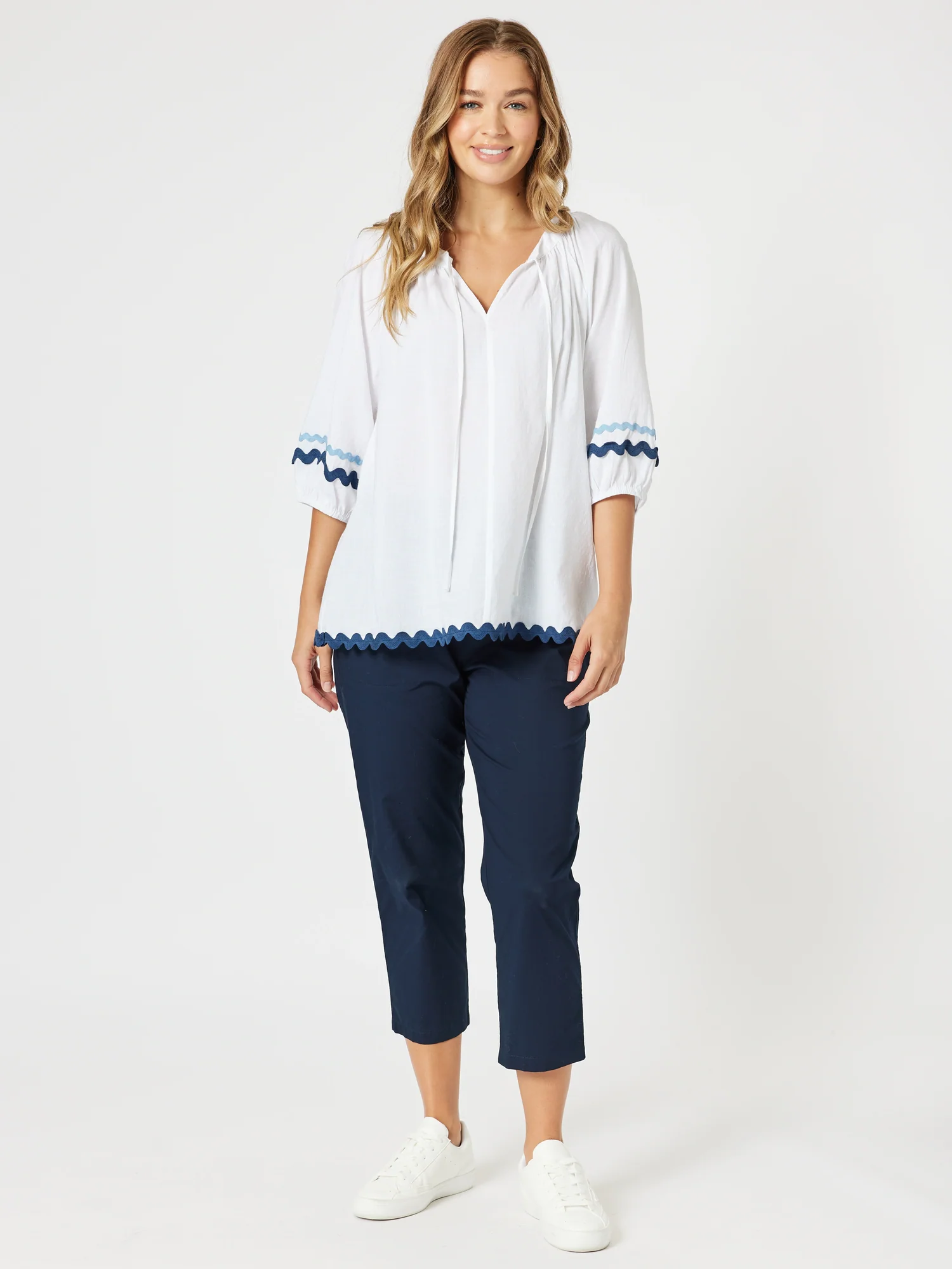 Santorini Cotton Capri Pant - Navy