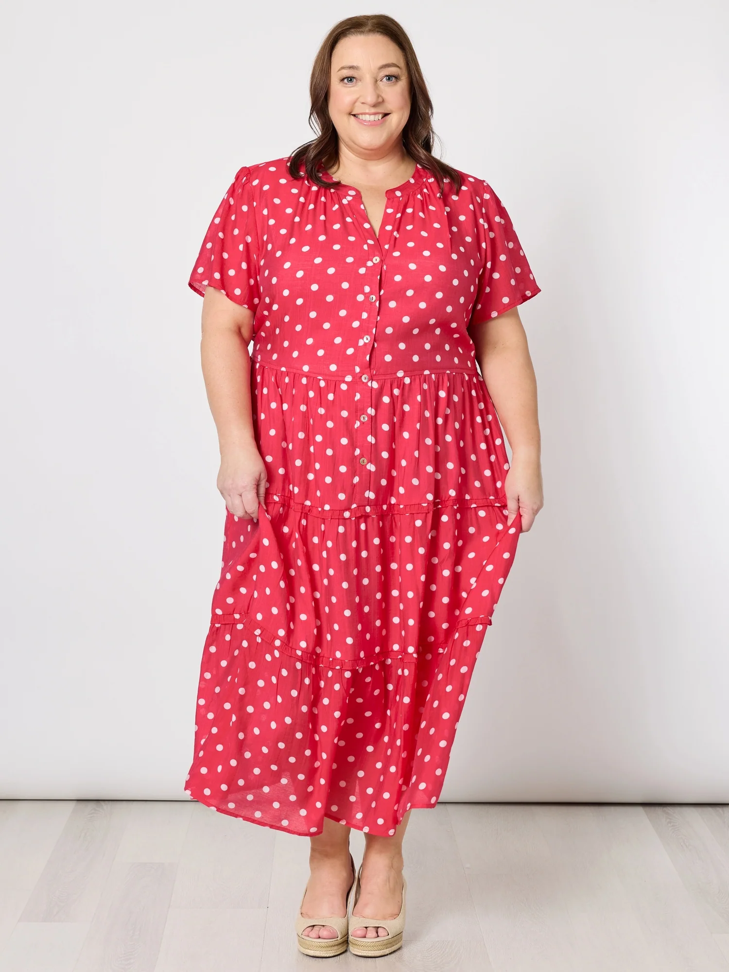 French Rose Spot Print Dress - Red/White