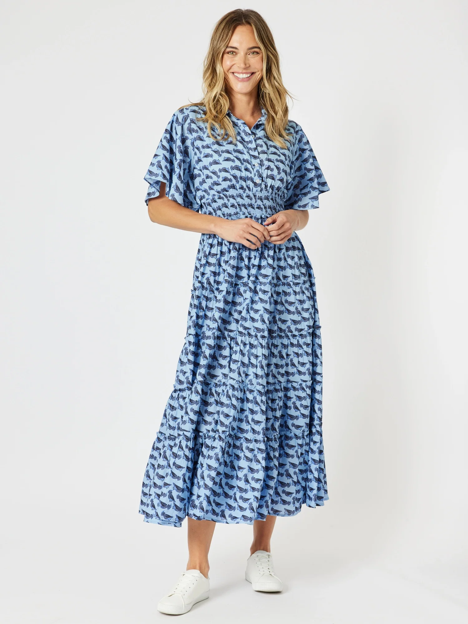 Blue Cockatoo Print Dress - Blue