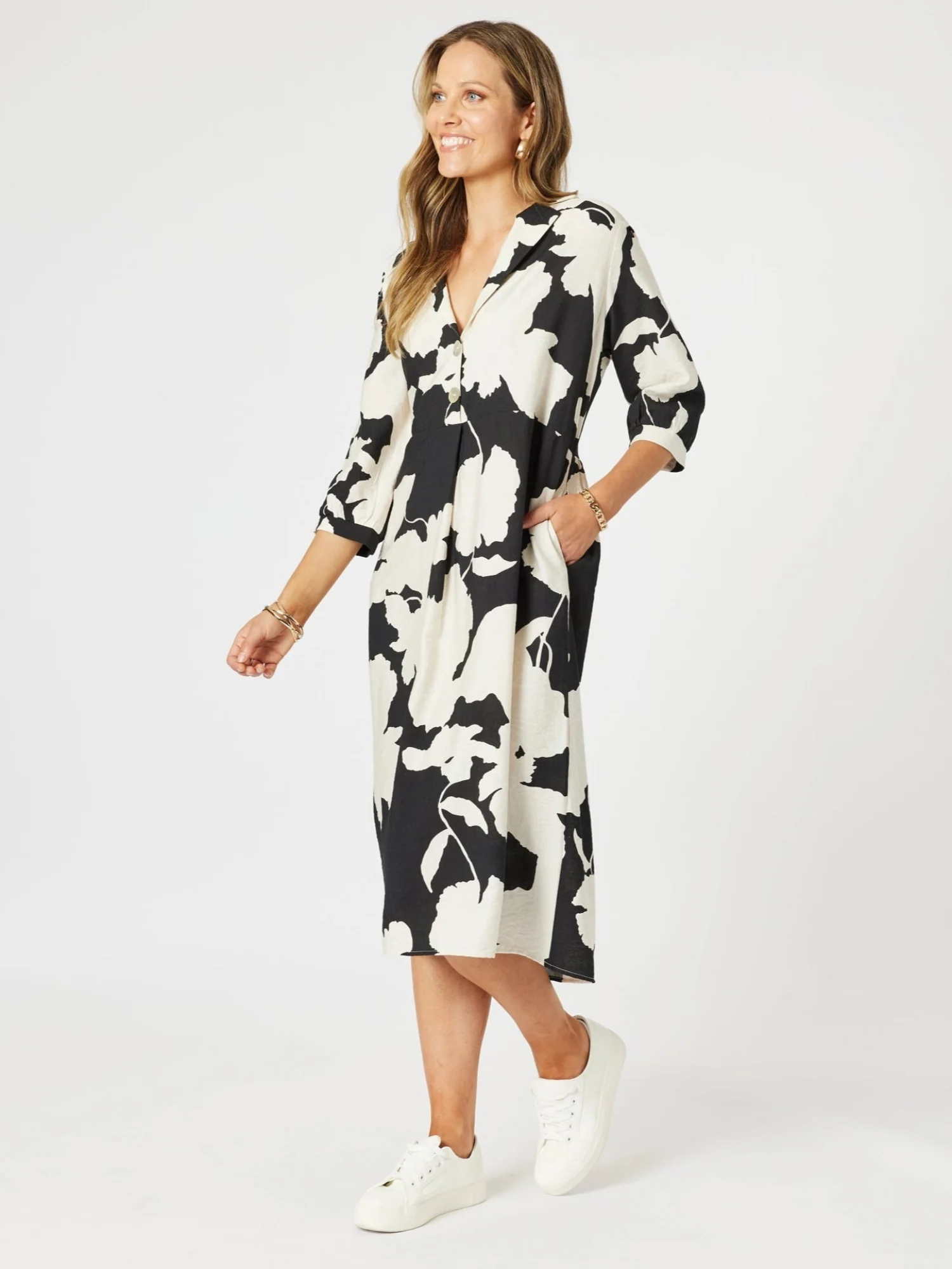Barcelona Floral Print Dress - Black/Natural