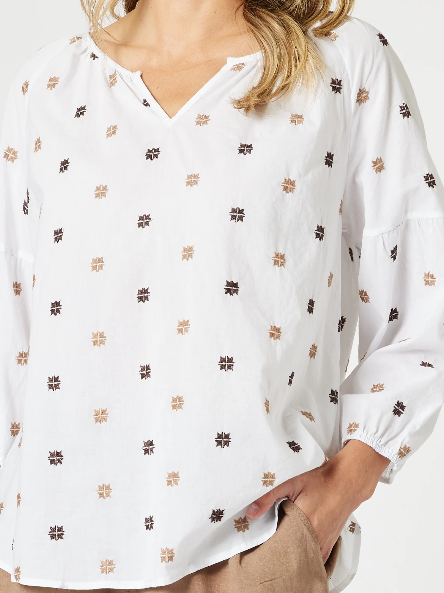 Rattan Embroidered Top - White/Natural