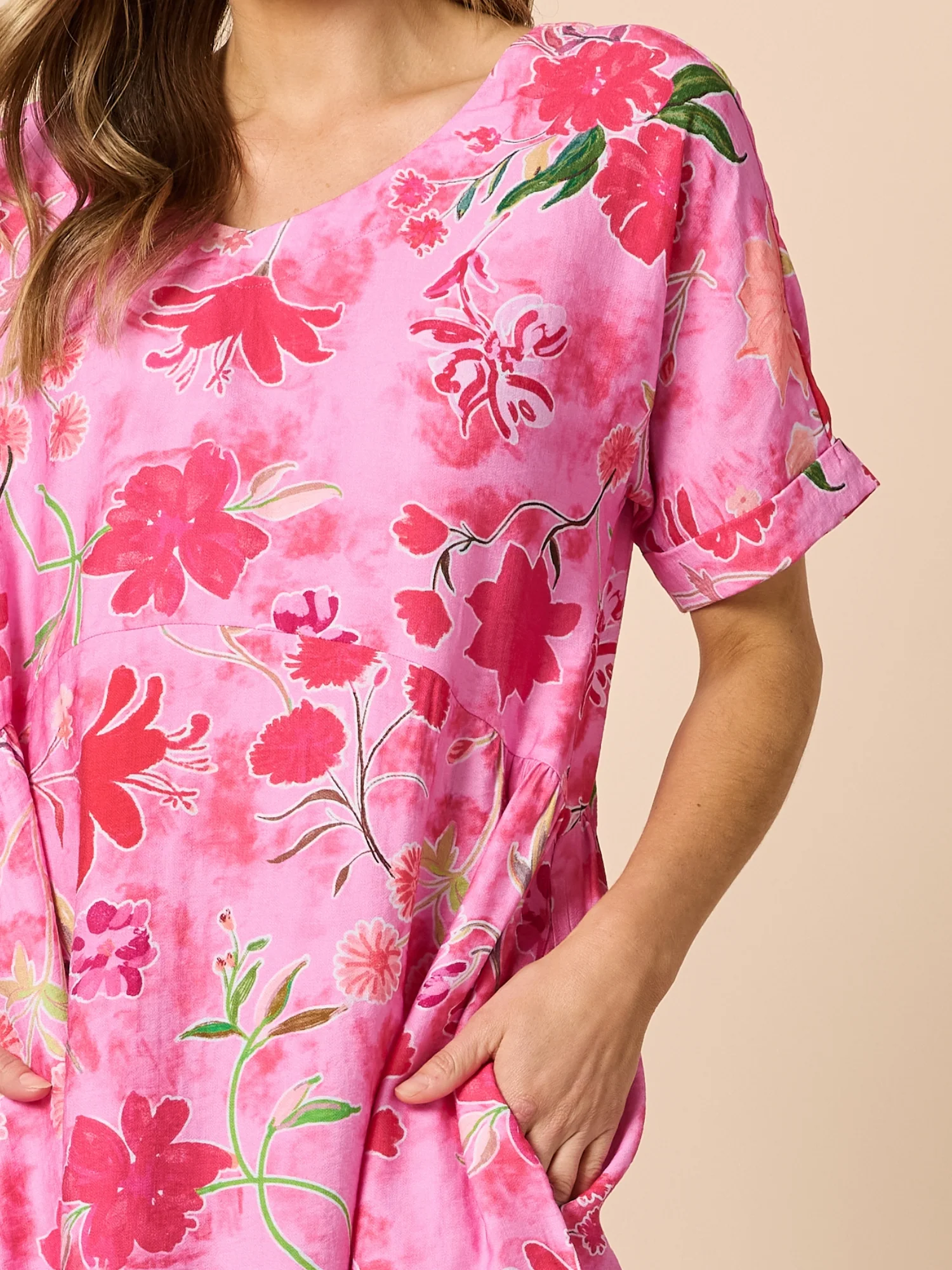 Summer Gala Floral Print Dress - Hot Pink