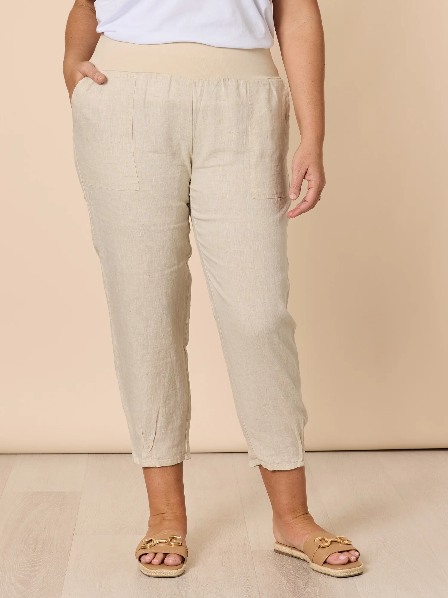 Sarah Linen Pleat Hem Pant - Natural