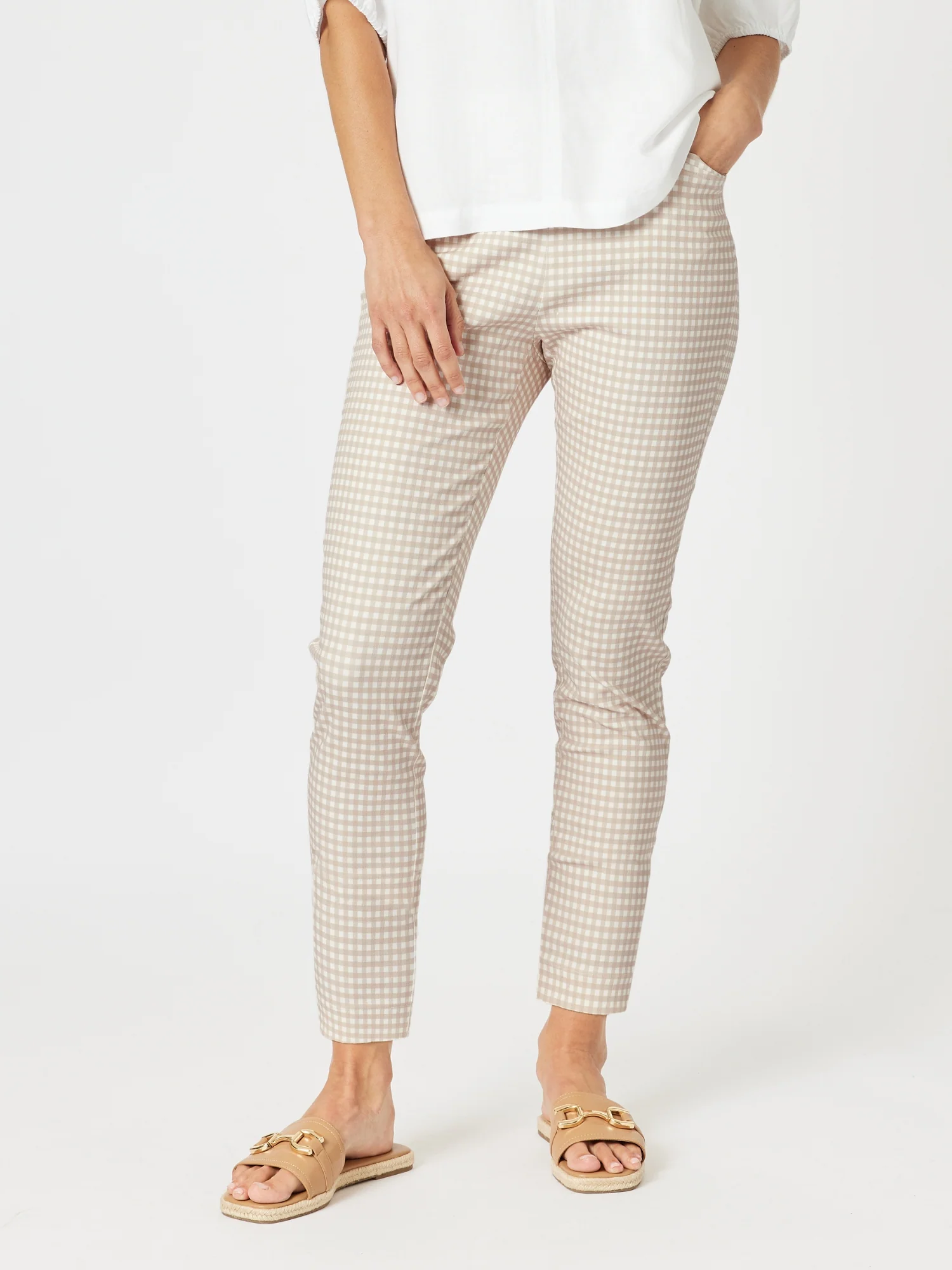Alexis Gingham Print Pant - Natural