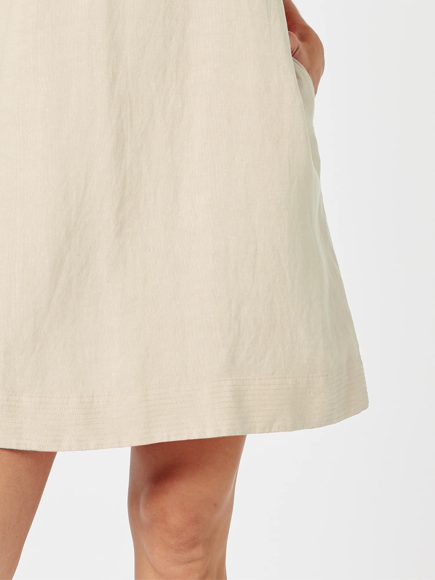 Lino Stitch Hem Detail Dress - Natural
