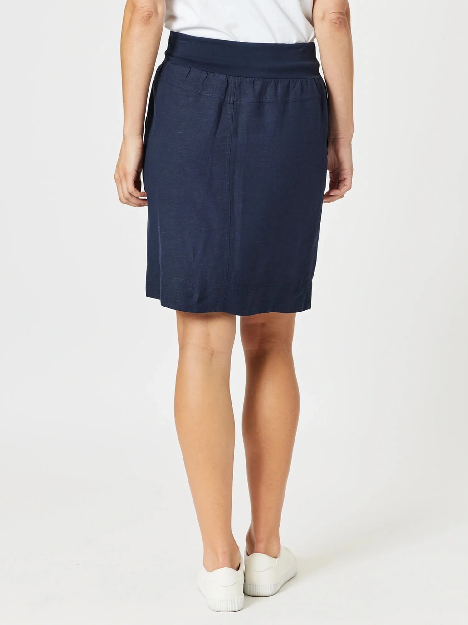 Lino Stitch Hem Detail Skirt - Navy