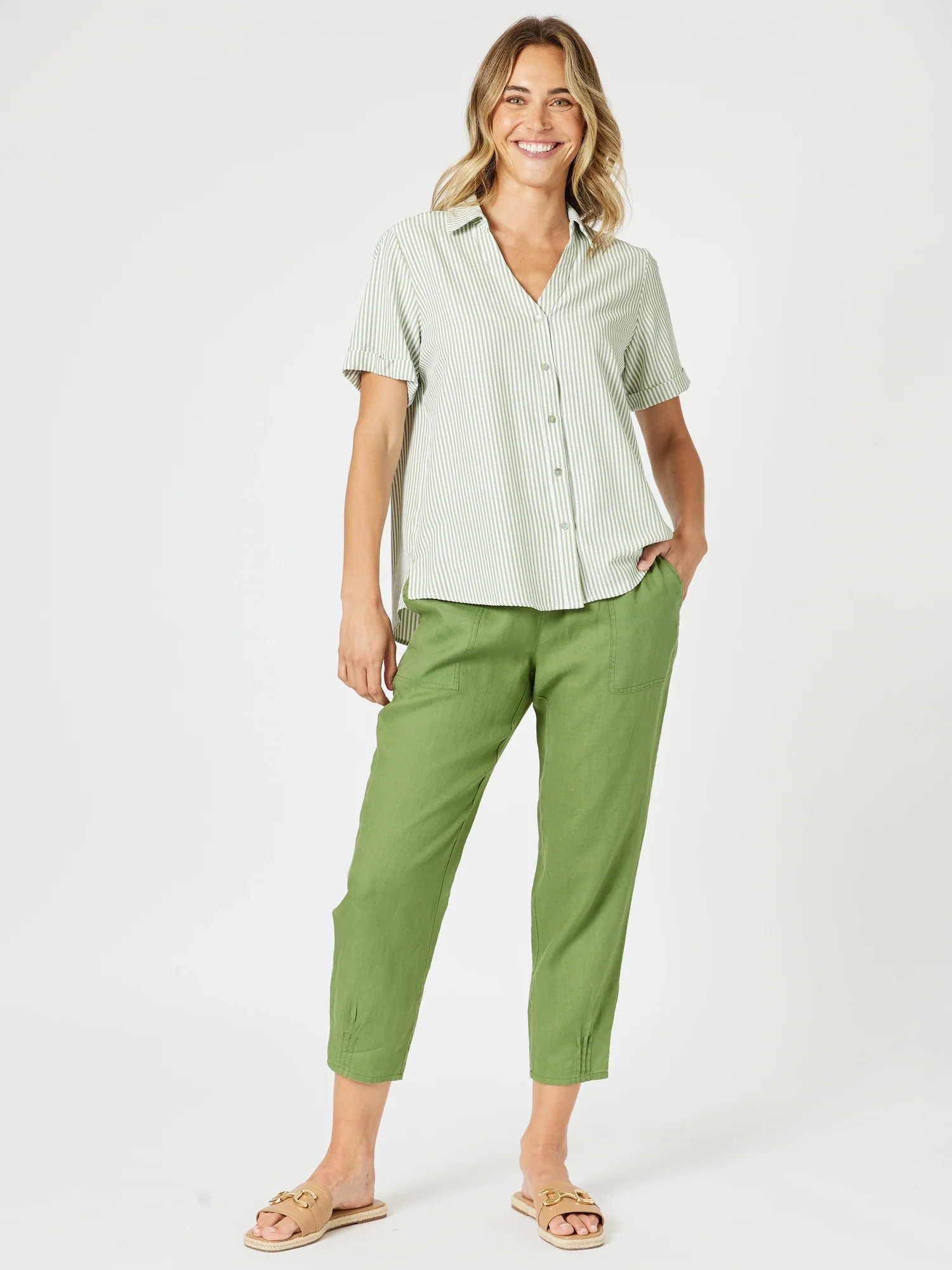 Piper Stripe Print Shirt - Sage/White