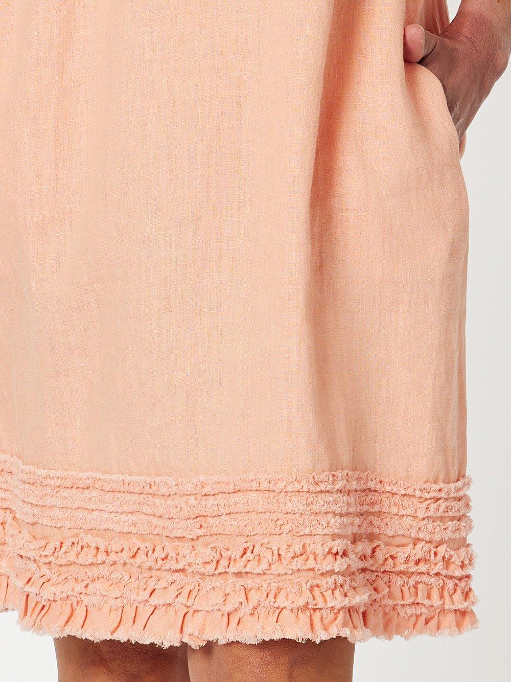 Ruffle Hem Linen Dress Scoop Neck - Mandarine