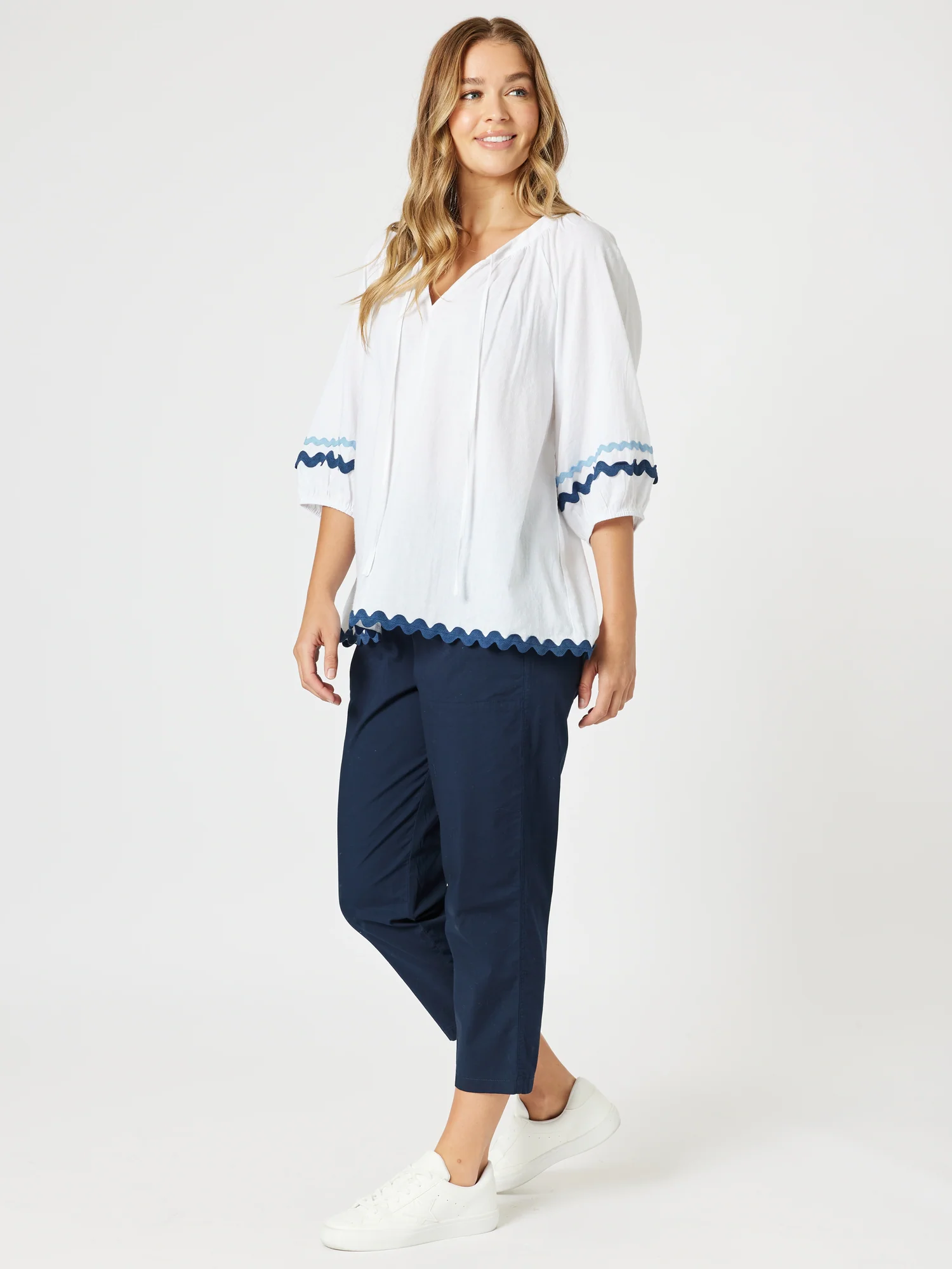 Ric Rac Top - White/Blue