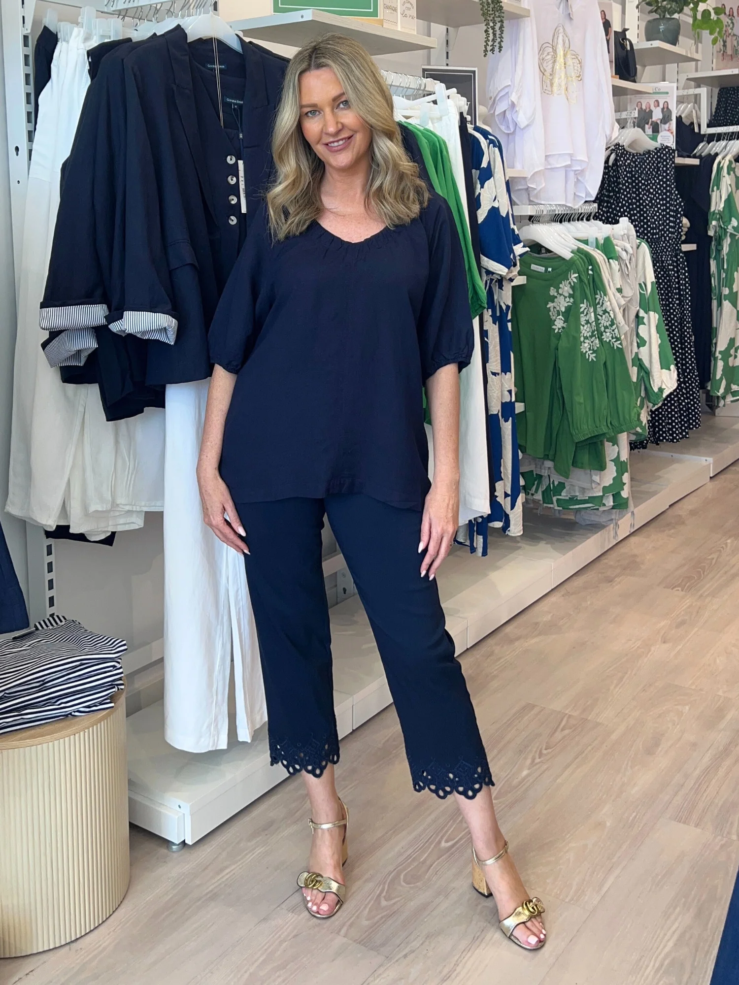 Lino V Neck Top - Navy