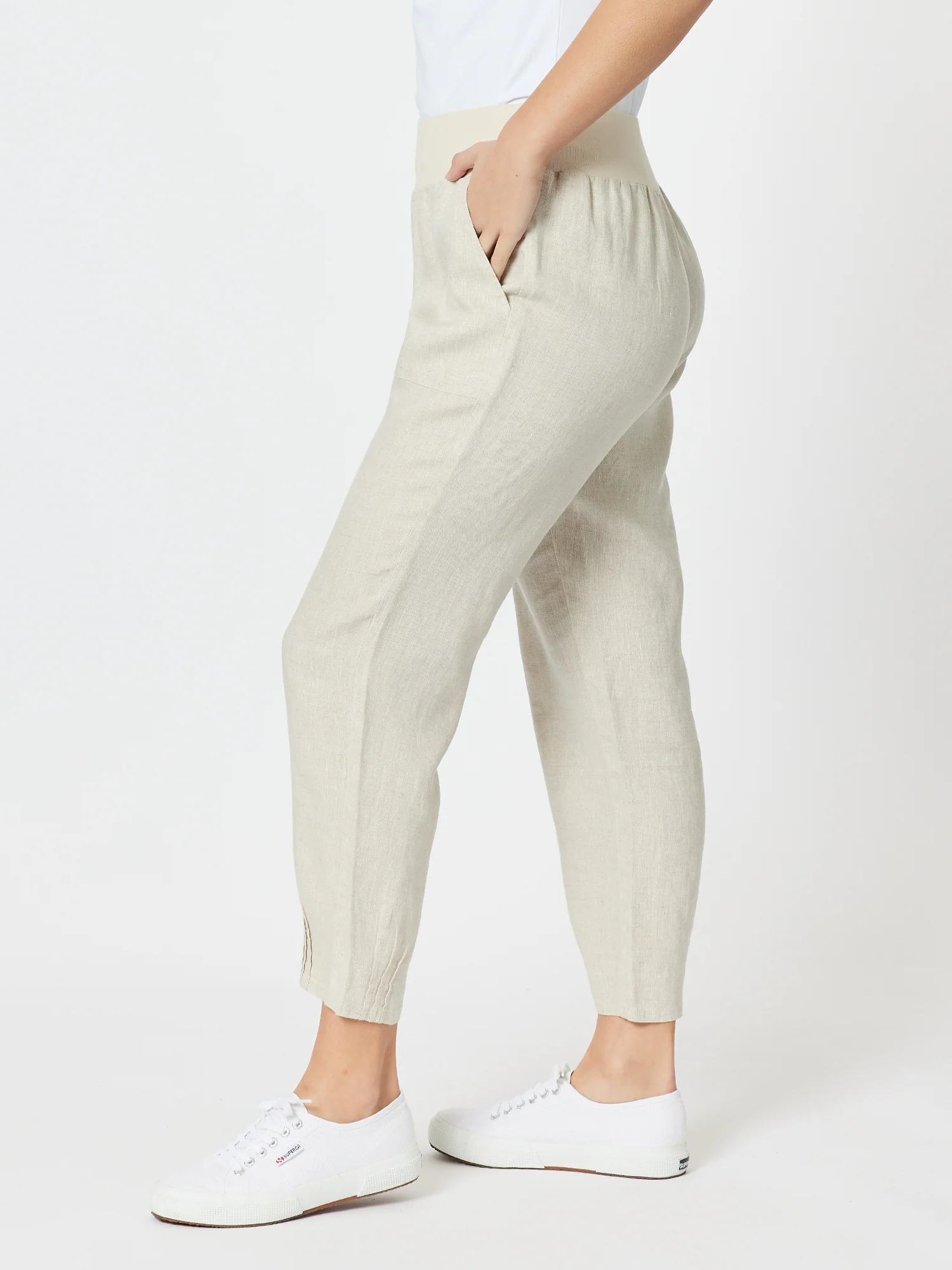 Sarah Linen Pleat Hem Pant - Natural