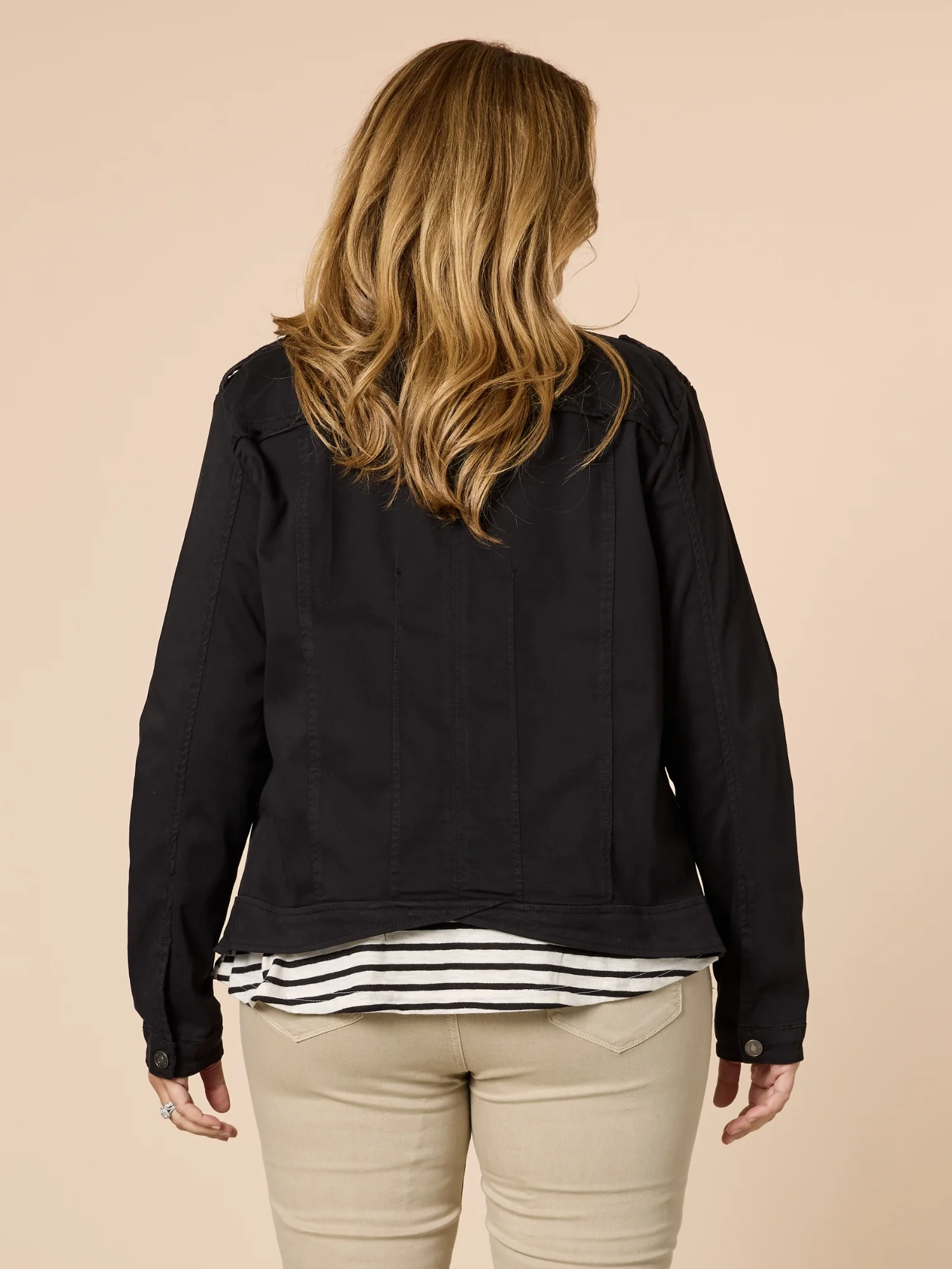 Military Style Denim Jacket - Black