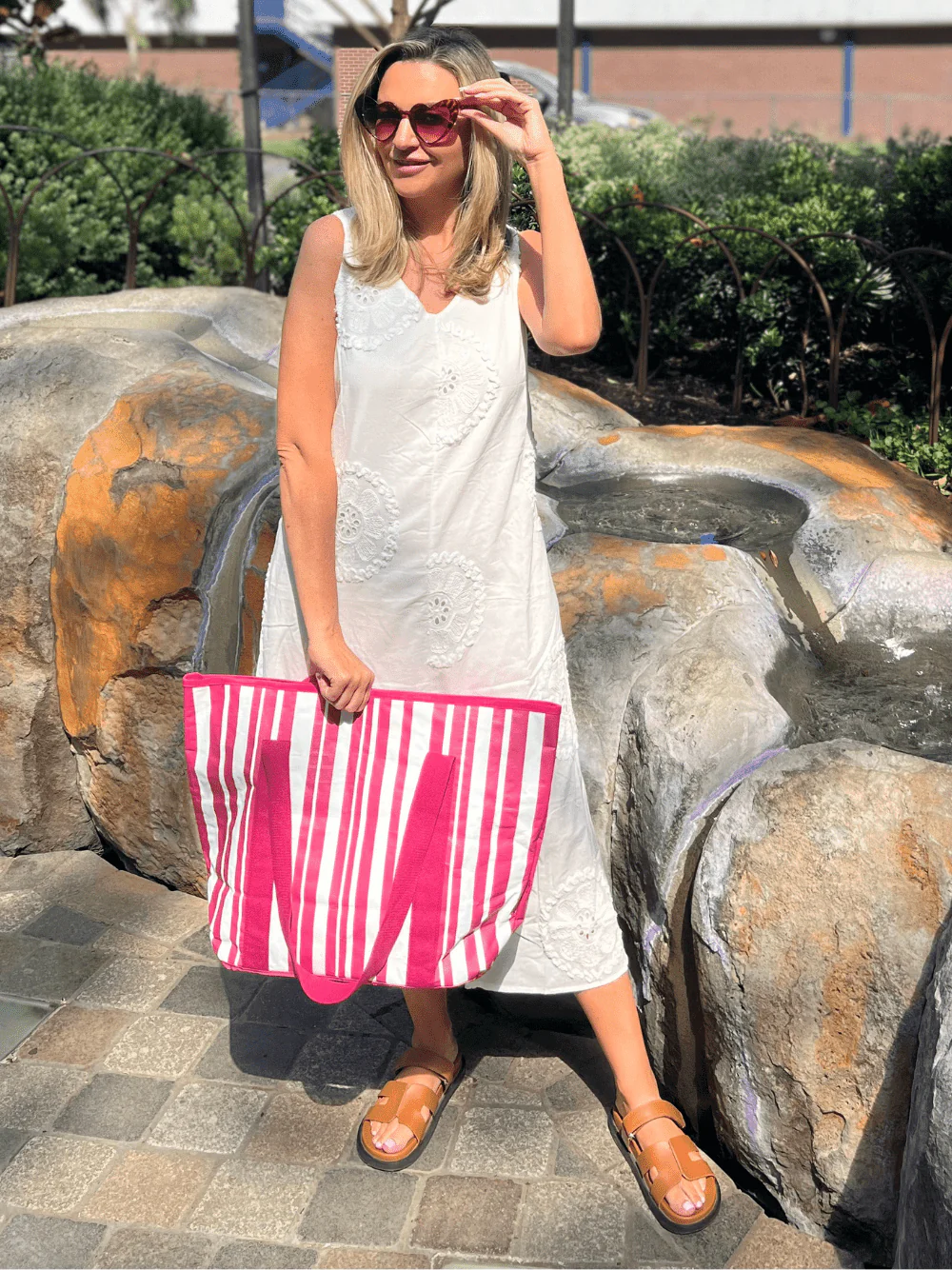 Sabbia Beach Bag Small - Pink Stripe