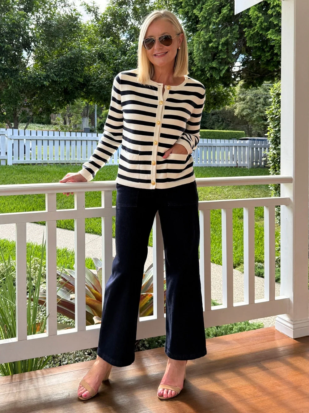 Cape Town Stripe Print Cardigan - Navy/Ivory