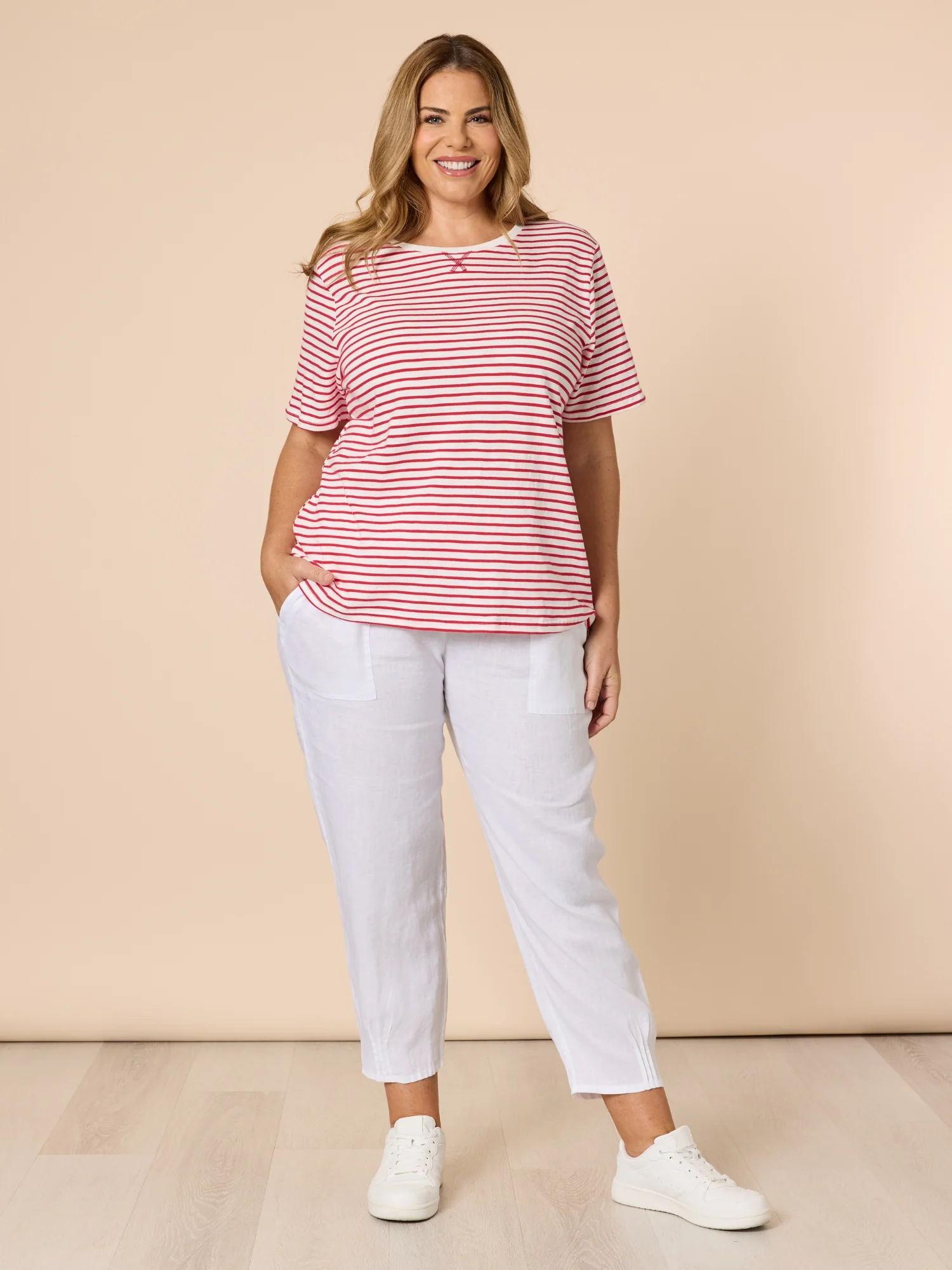 Sarah Linen Pleat Hem Pant - White