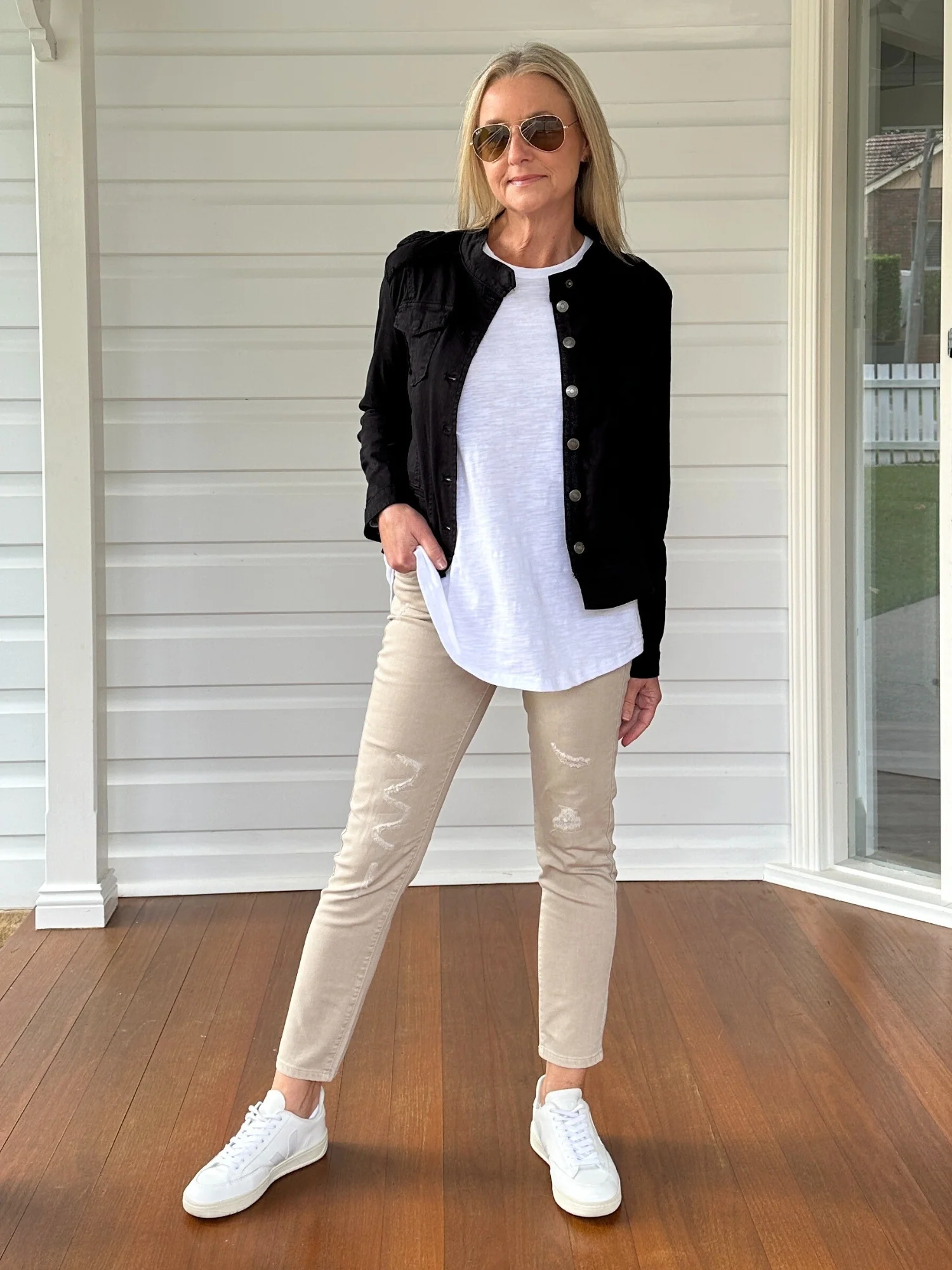 Military Style Denim Jacket - Black