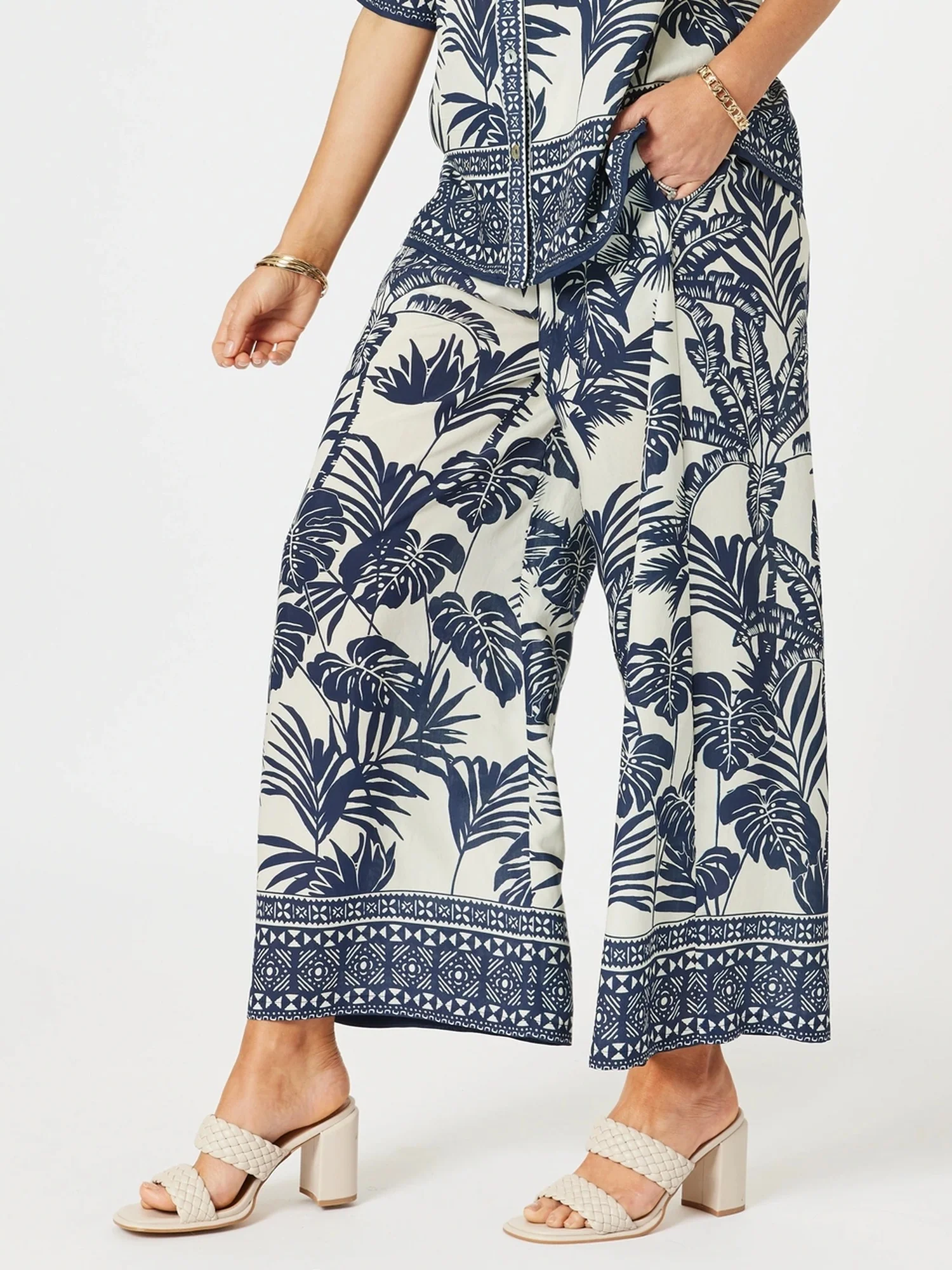 Palm Cove Print Wide Leg Pant - Navy Multi